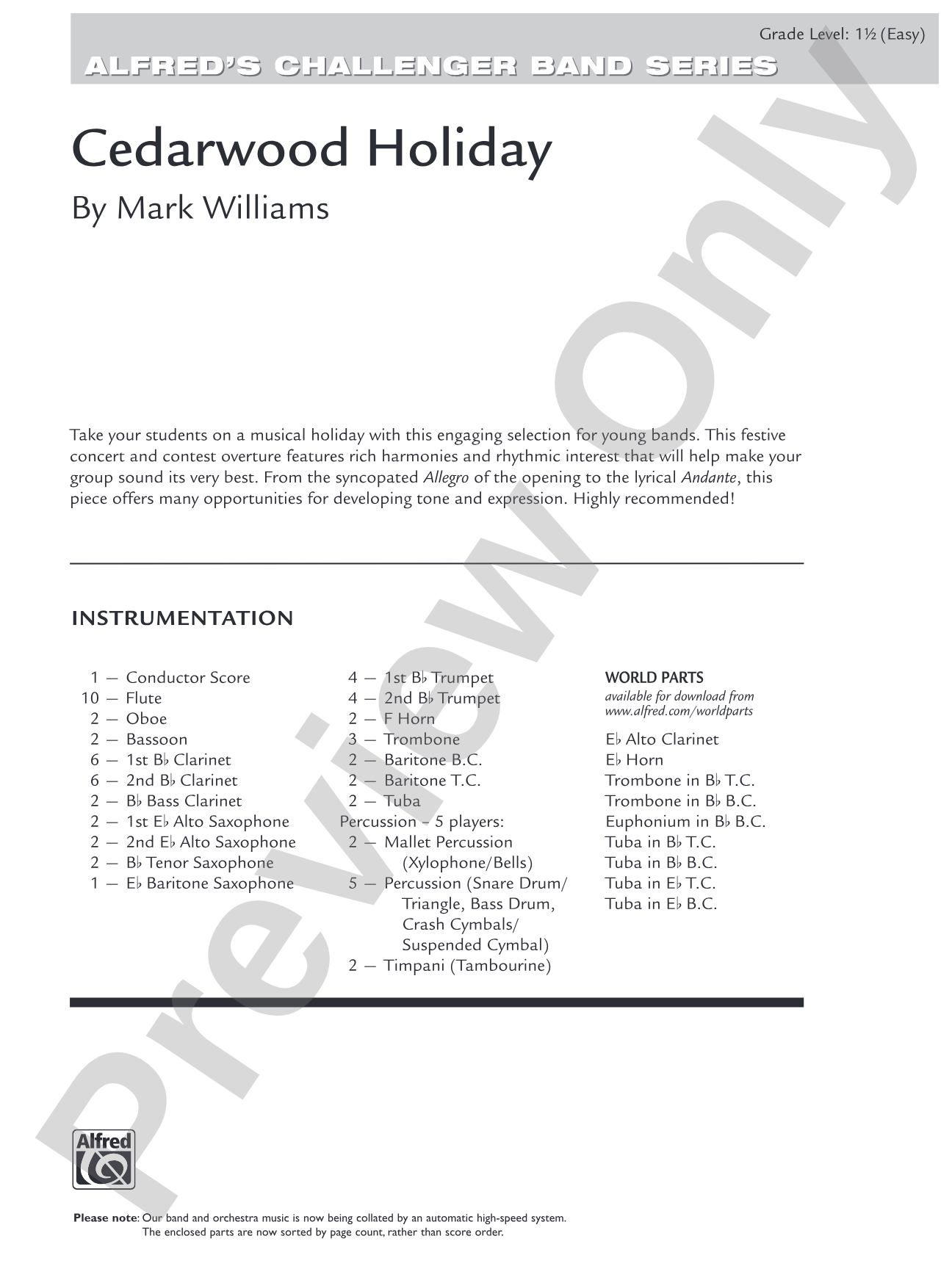 Cedarwood Holiday: Concert Band Conductor Score & Parts
