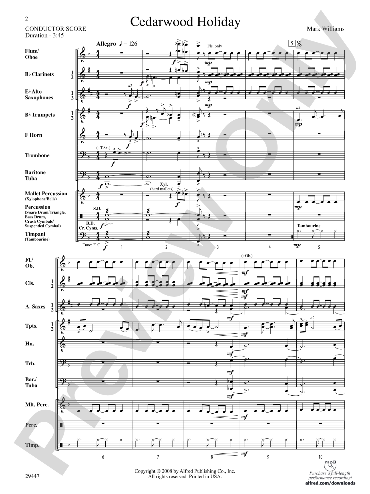 Cedarwood Holiday: Concert Band Conductor Score & Parts