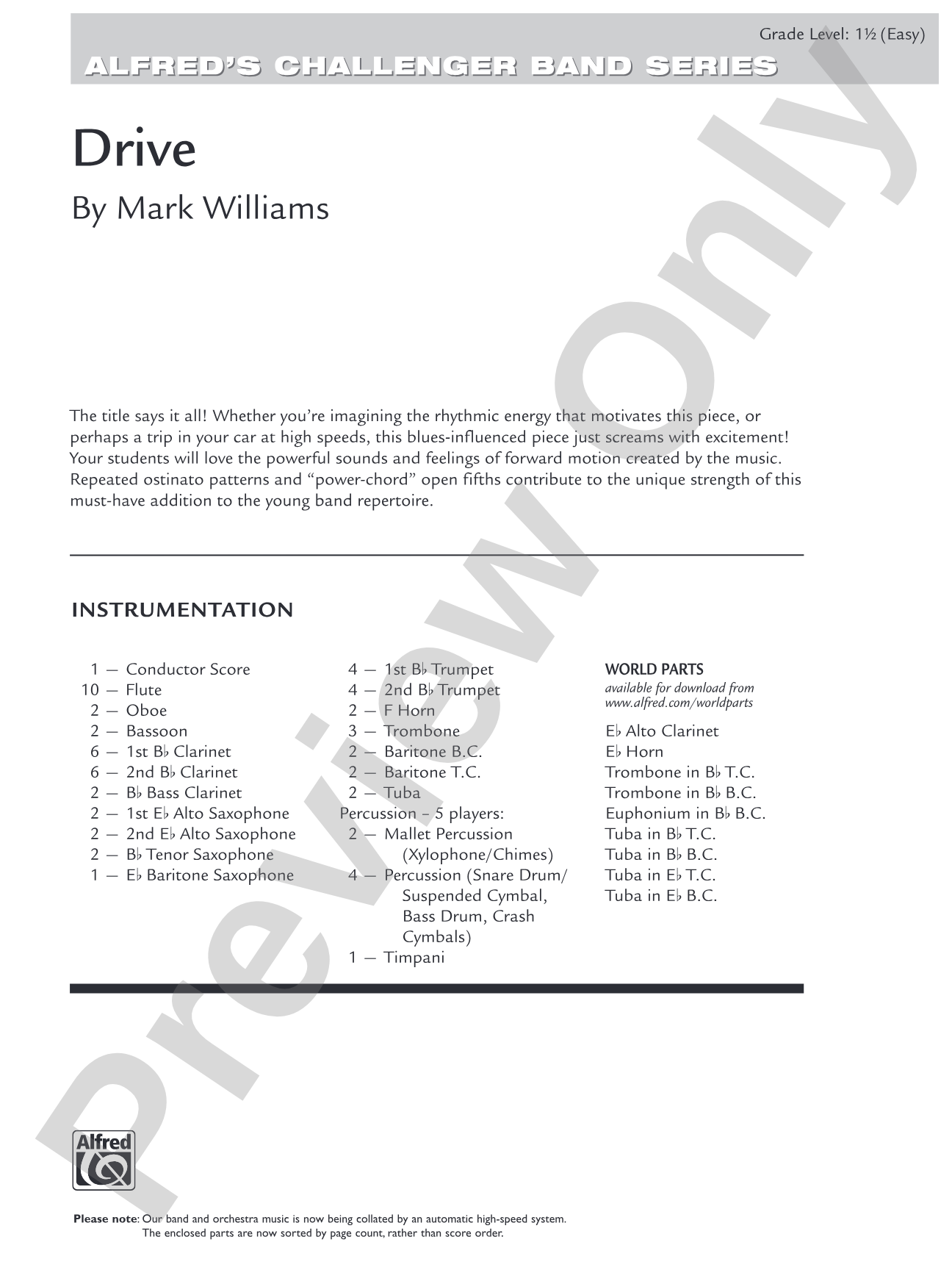 Drive: Concert Band Conductor Score & Parts