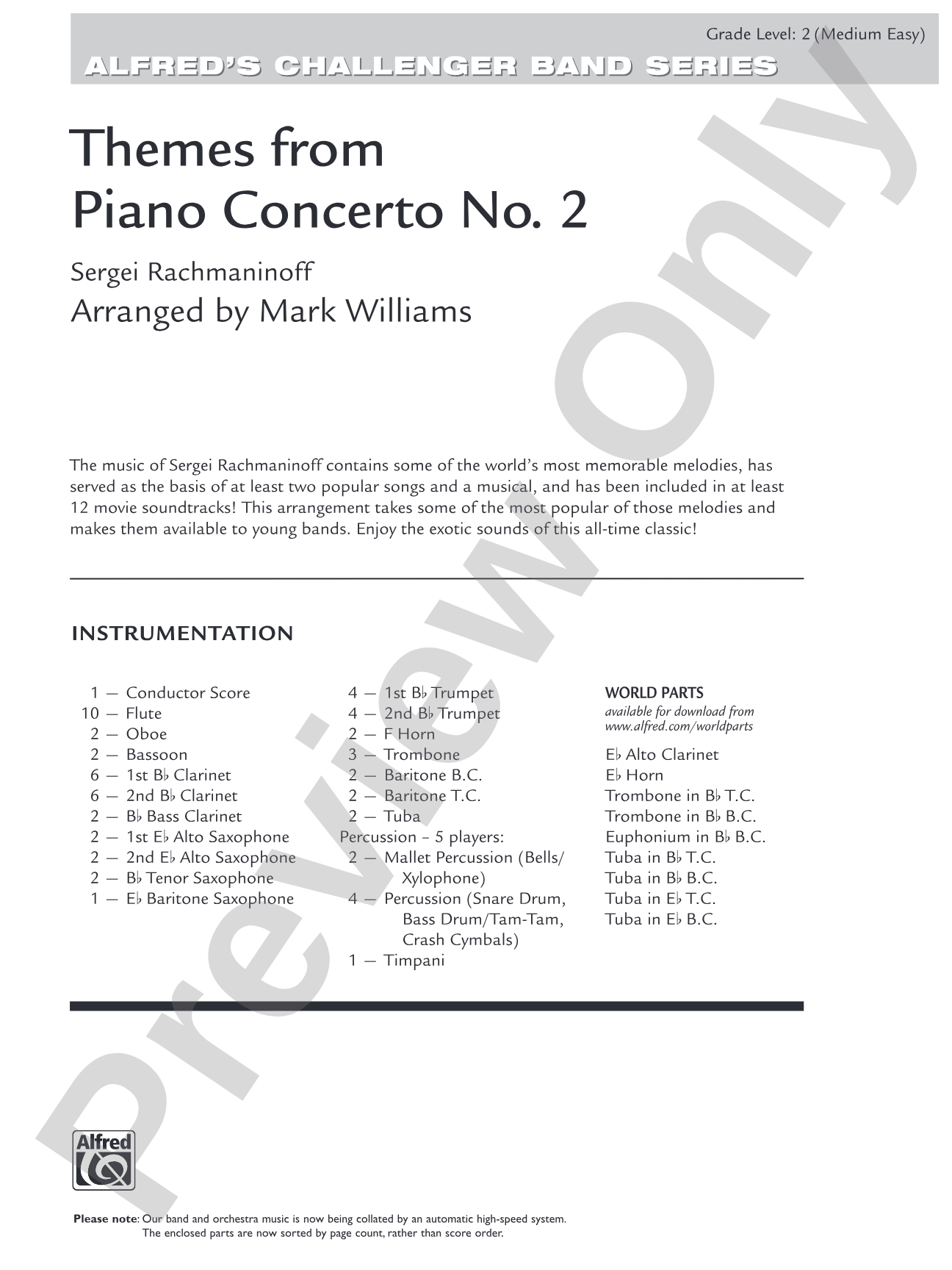 Themes from Piano Concerto No. 2: Concert Band Conductor Score & Parts