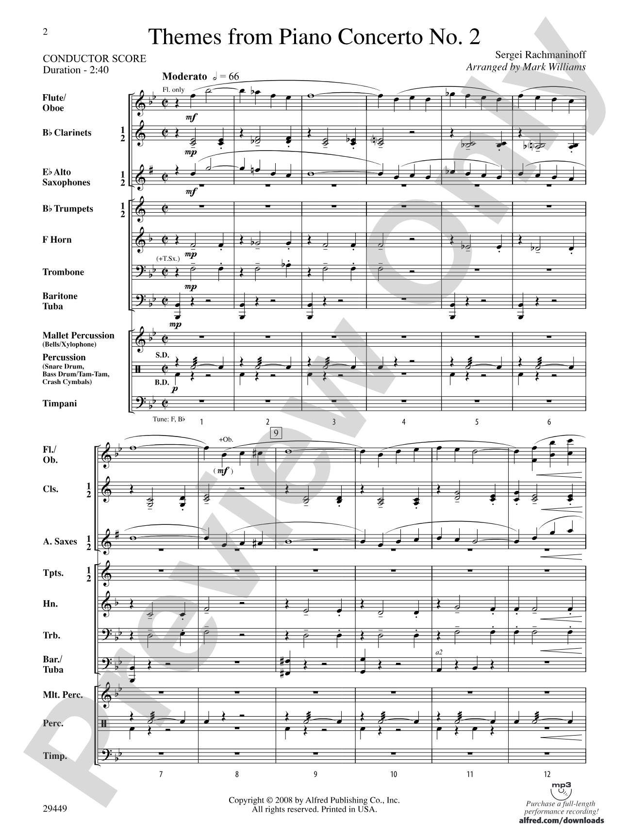 Themes from Piano Concerto No. 2: Concert Band Conductor Score & Parts