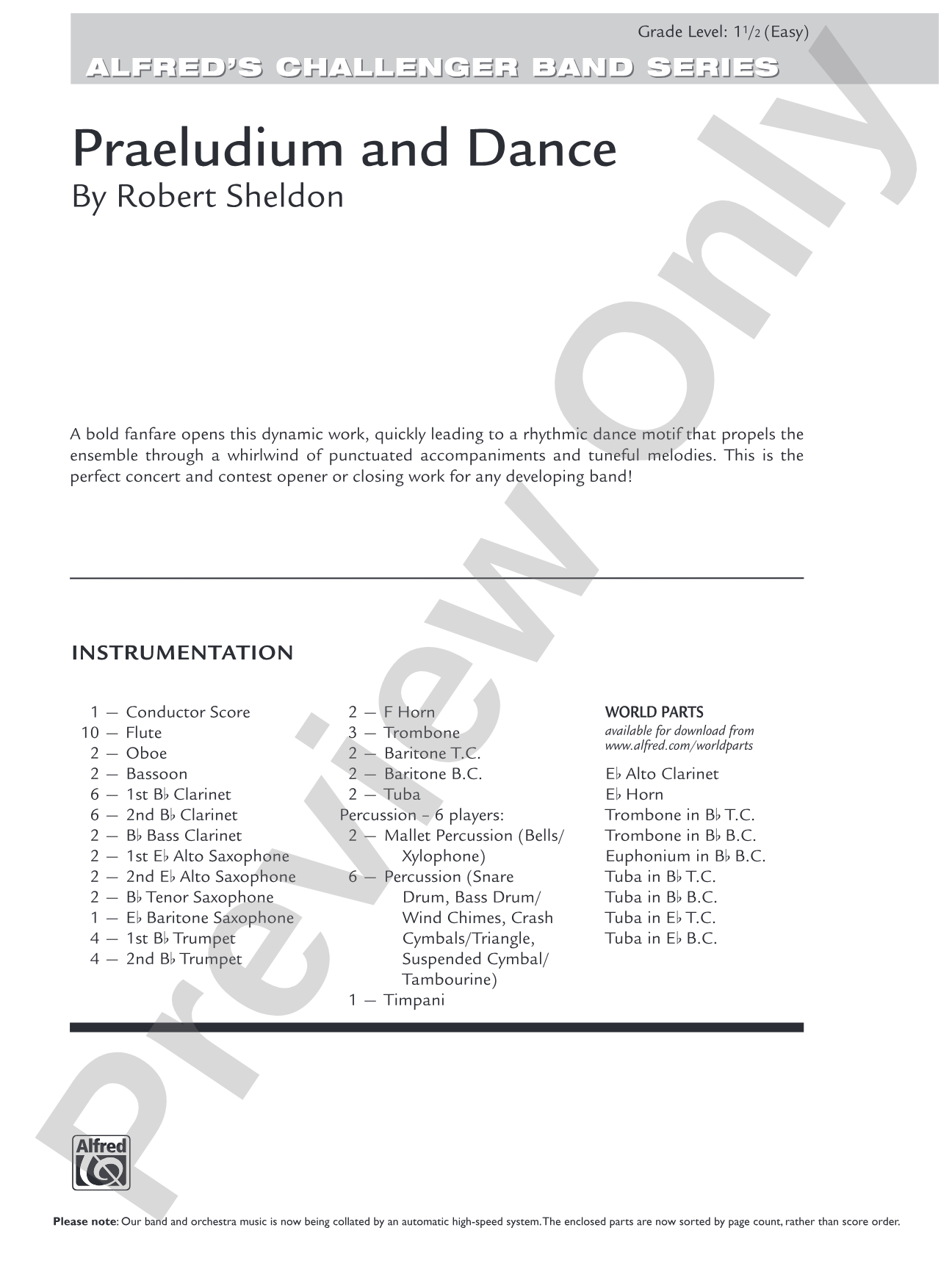 Praeludium and Dance: Concert Band Conductor Score & Parts