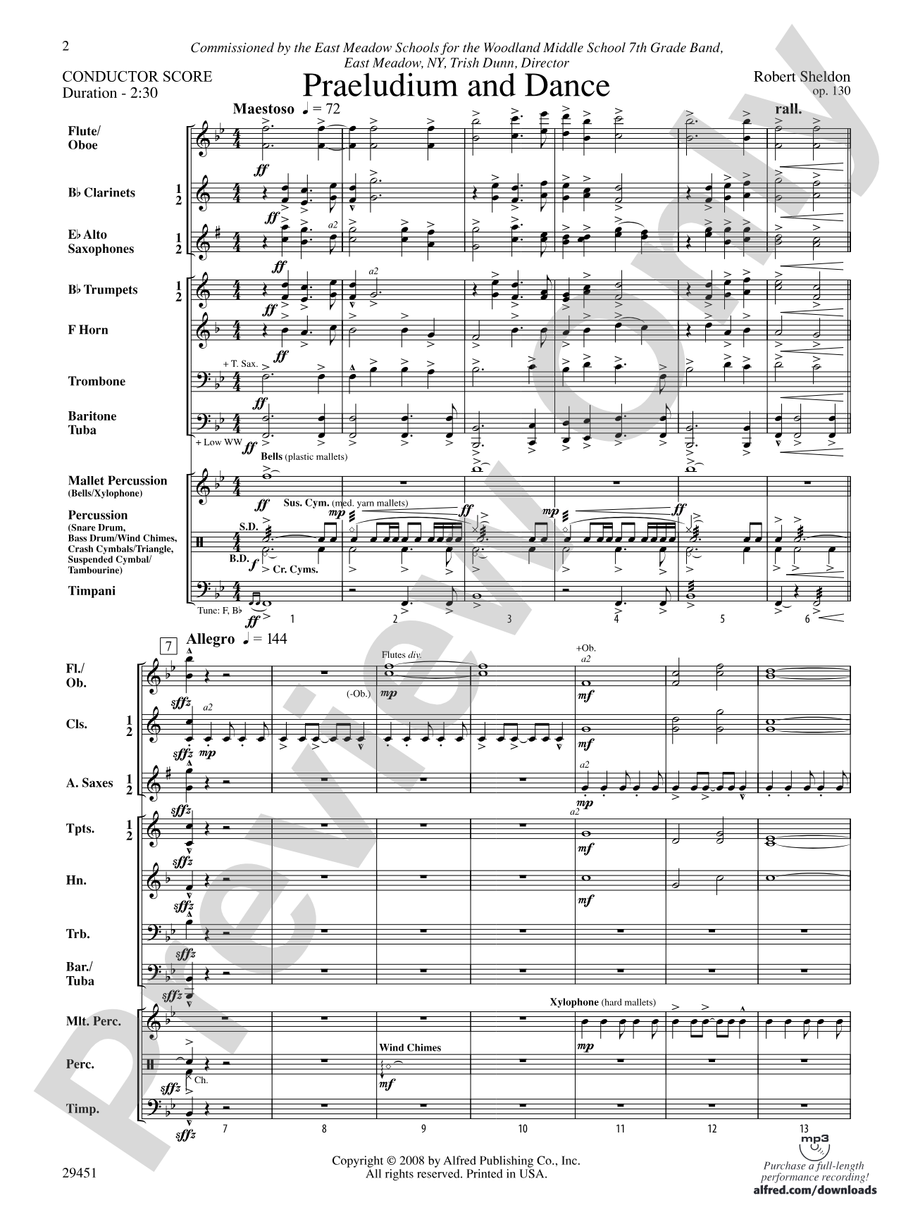 Praeludium and Dance: Concert Band Conductor Score & Parts