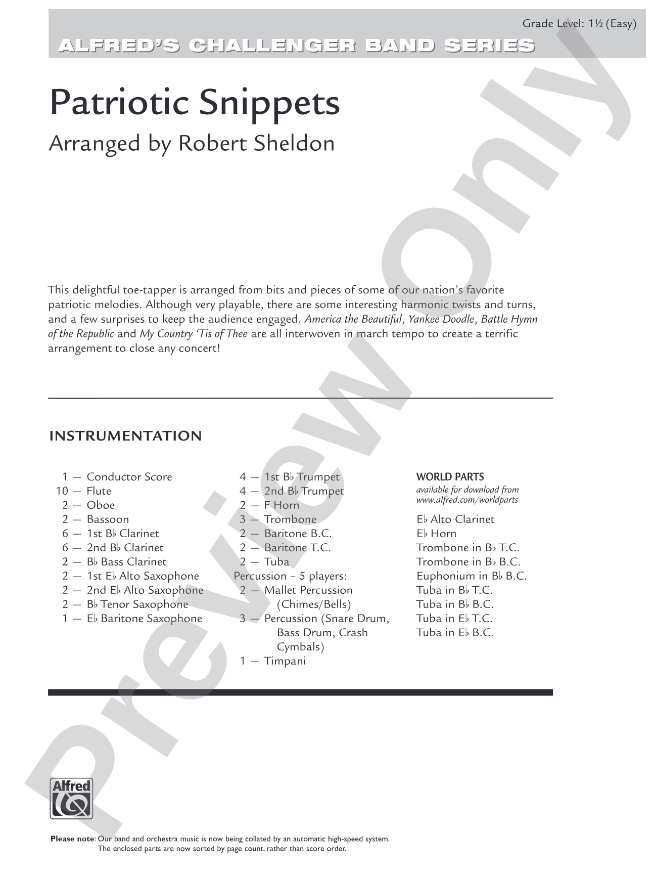 Patriotic Snippets: Concert Band Conductor Score & Parts