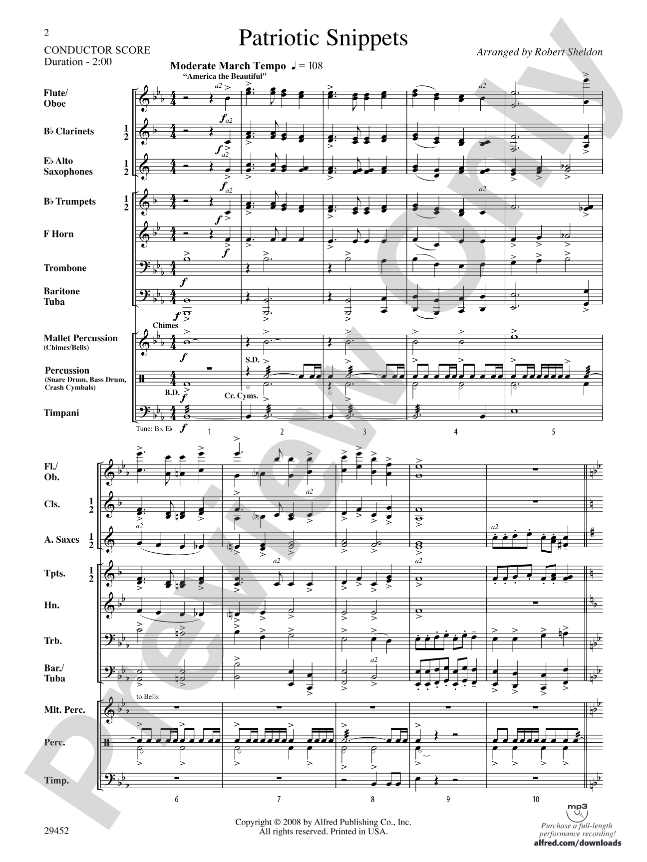 Patriotic Snippets: Concert Band Conductor Score & Parts