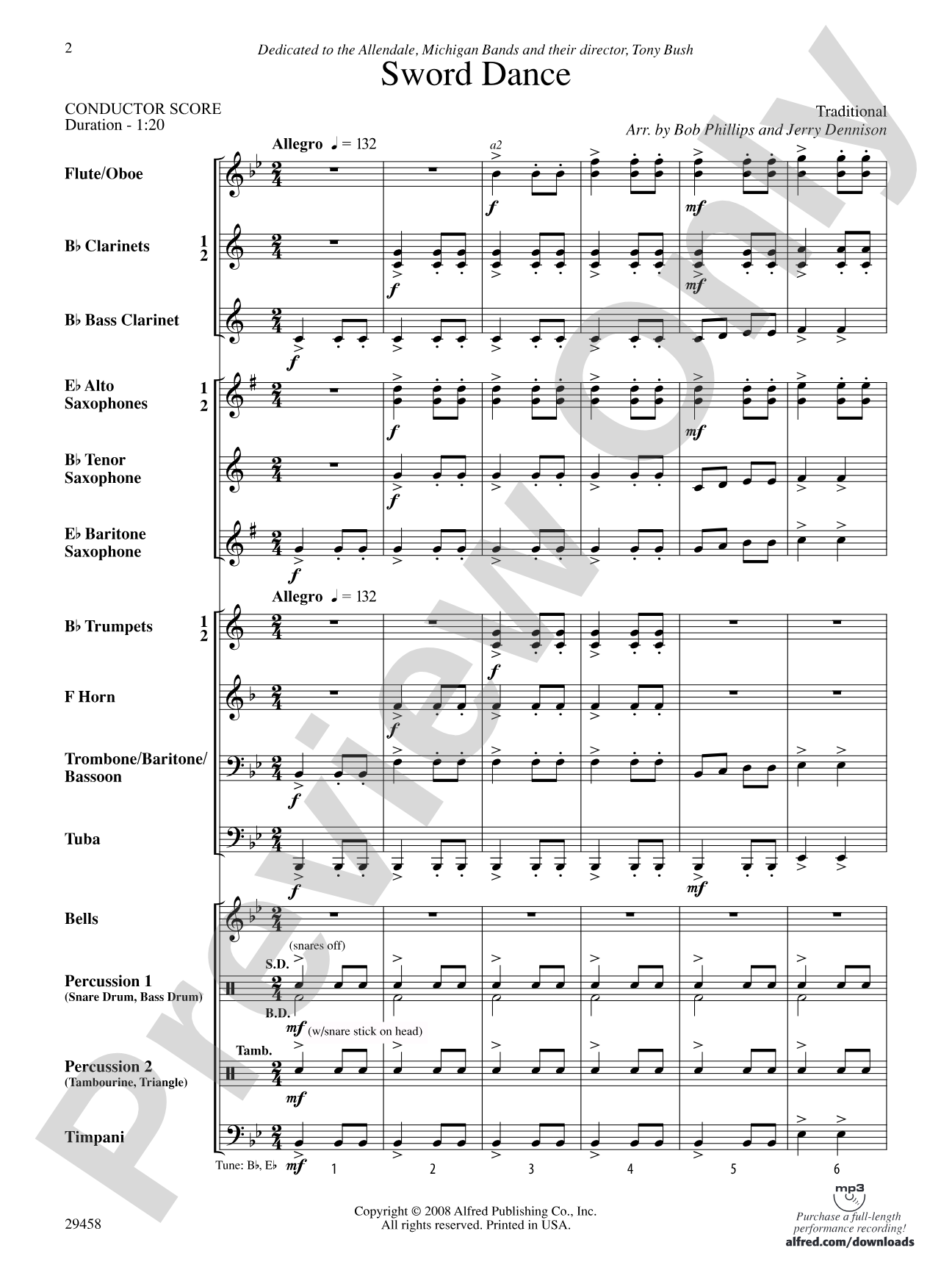 Sword Dance: Concert Band Conductor Score & Parts