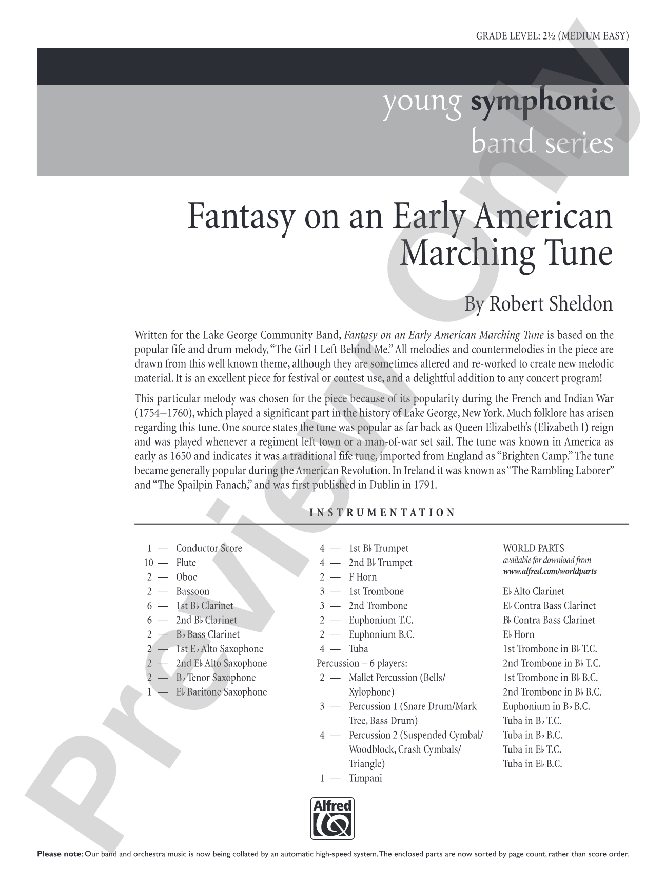 Fantasy on an Early American Marching Tune: Concert Band Conductor Score & Parts