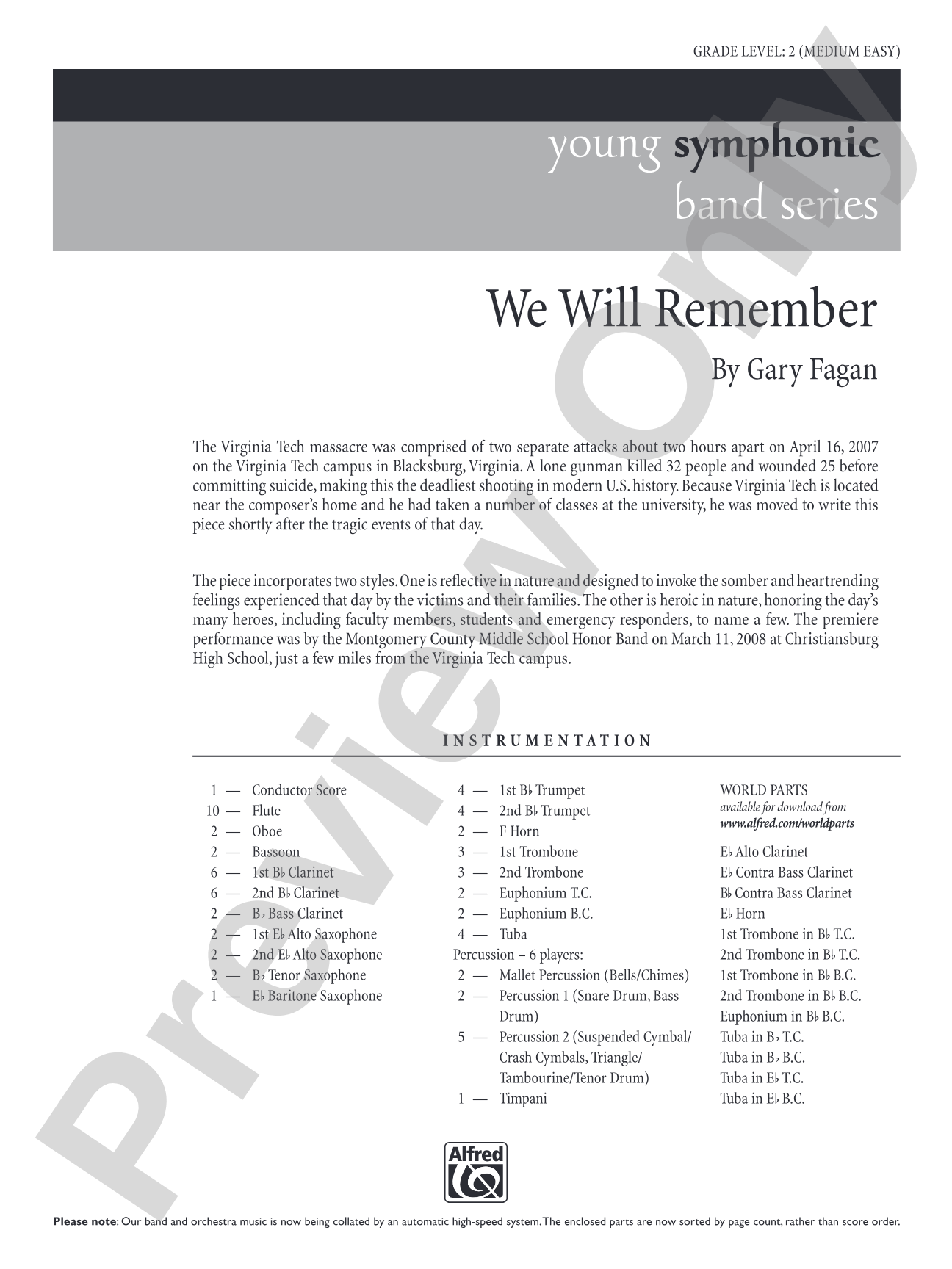 We Will Remember: Concert Band Conductor Score & Parts