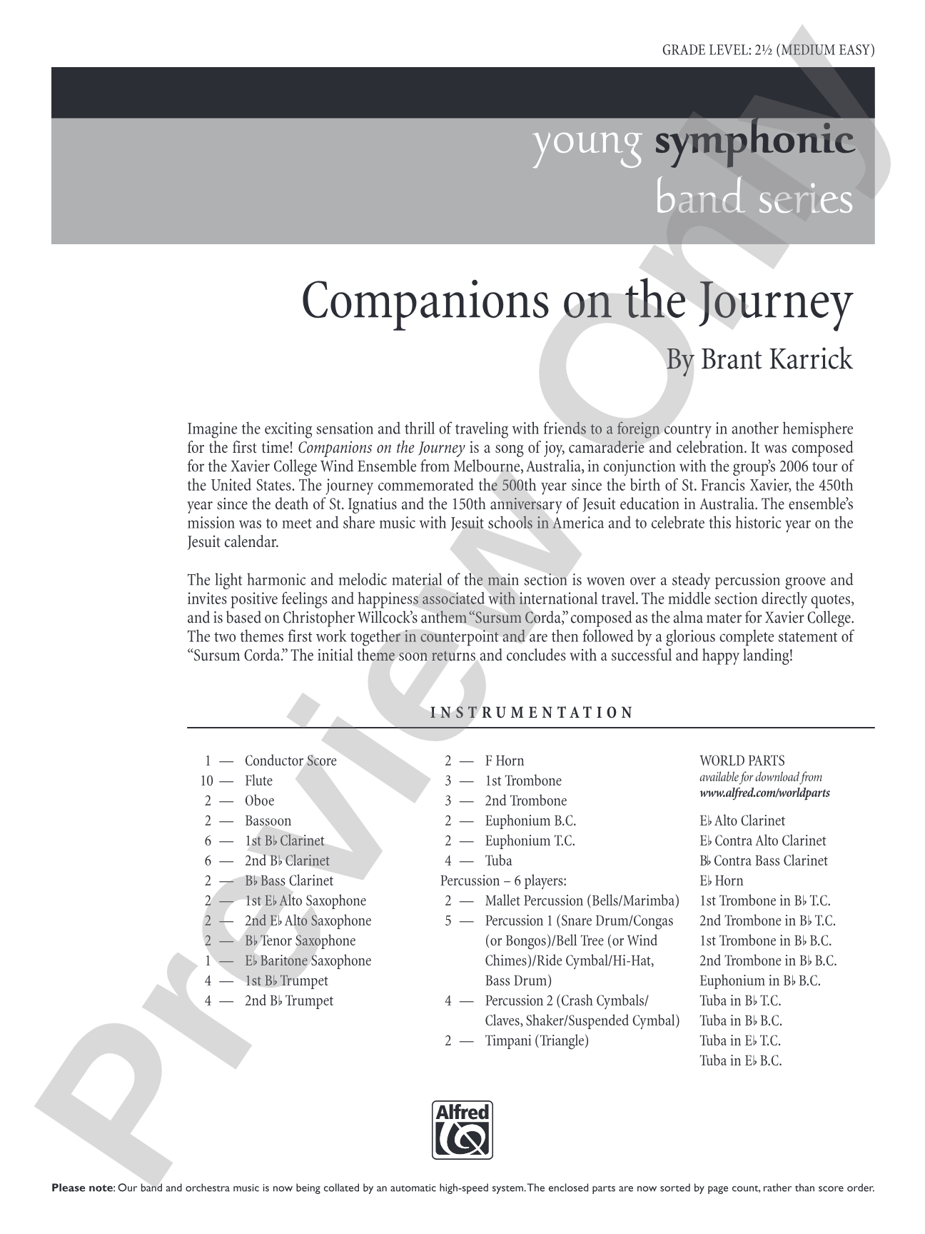 Companions on the Journey: Concert Band Conductor Score & Parts
