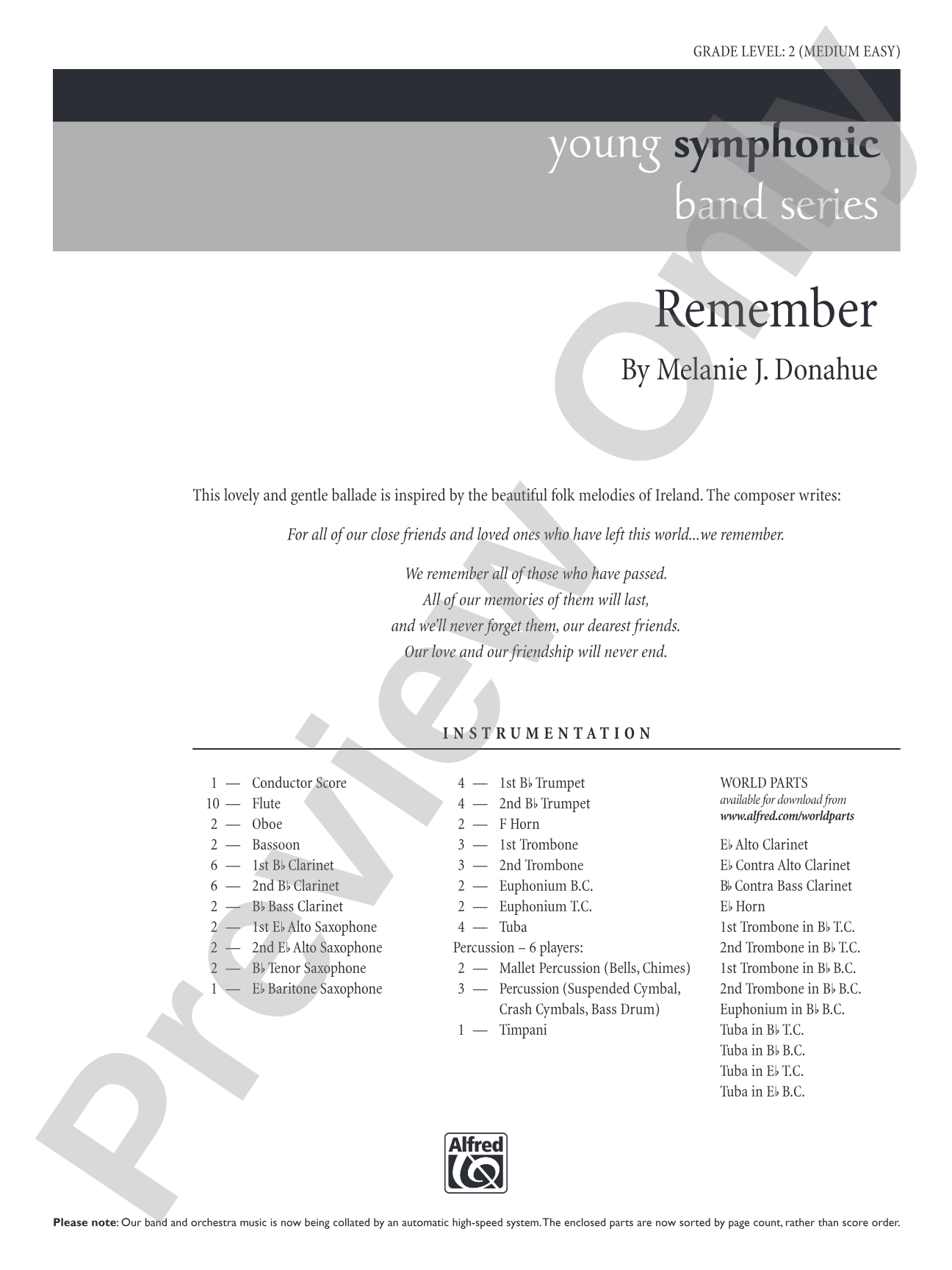 Remember: Concert Band Conductor Score & Parts