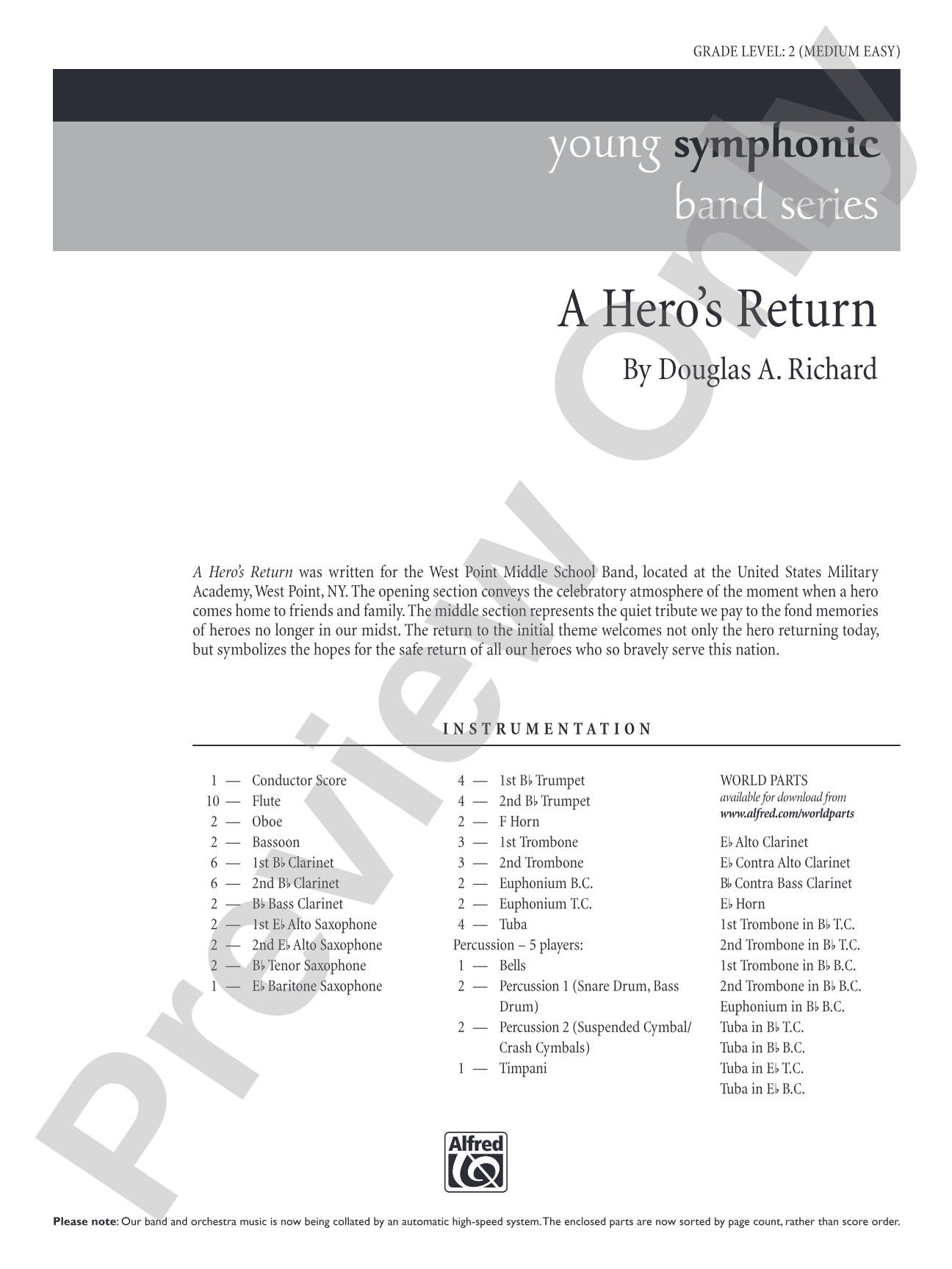 A Hero's Return: Concert Band Conductor Score & Parts