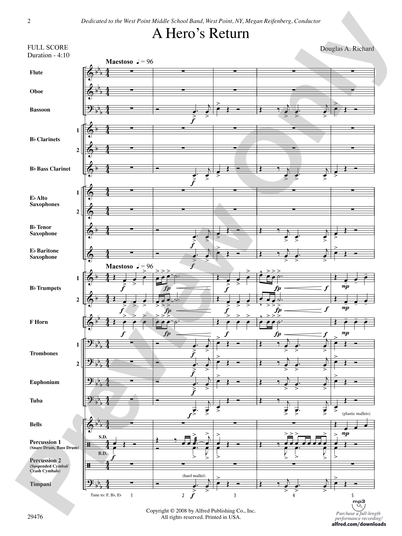 A Hero's Return: Concert Band Conductor Score & Parts