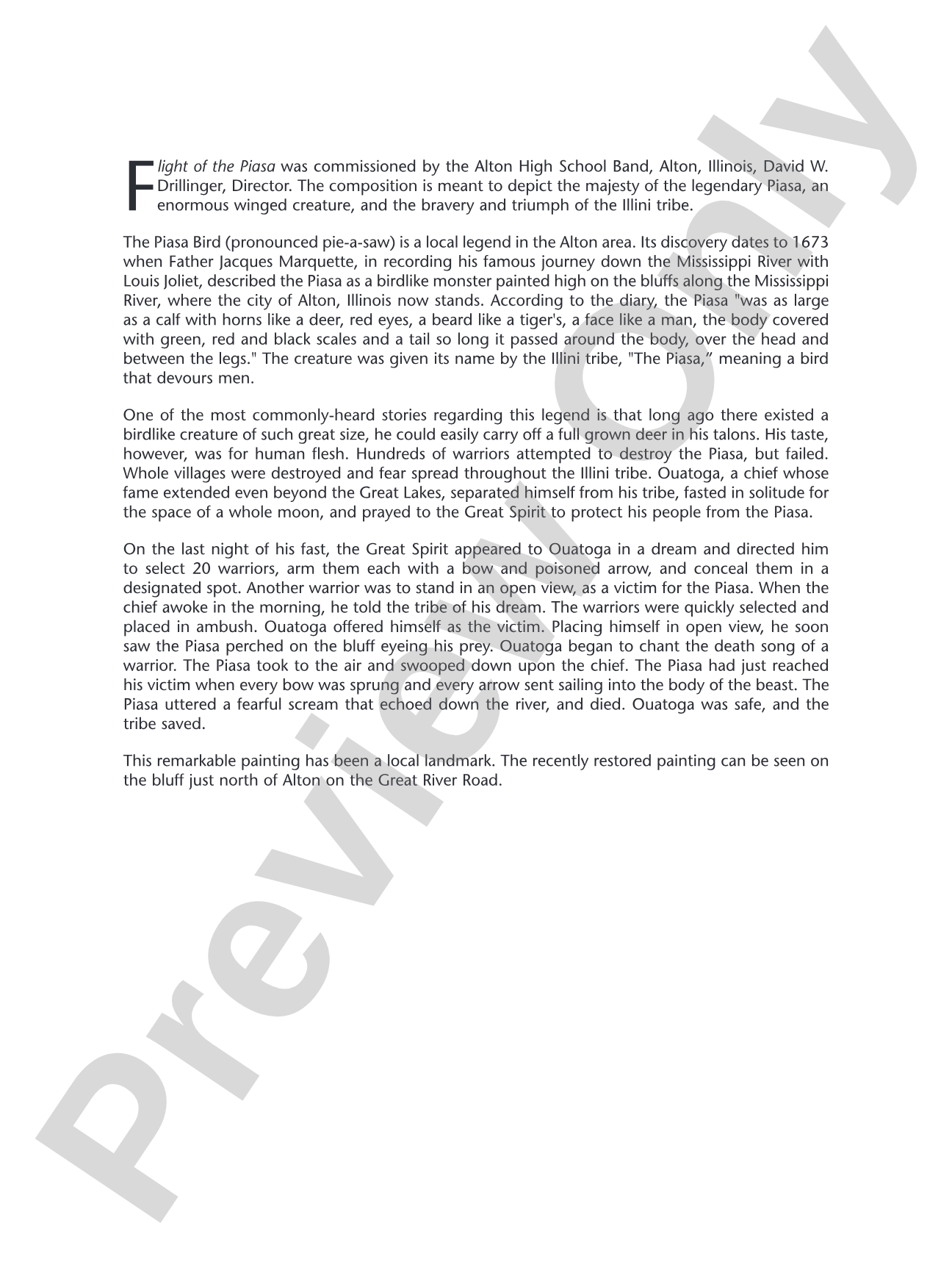 Flight of the Piasa: Concert Band Conductor Score & Parts