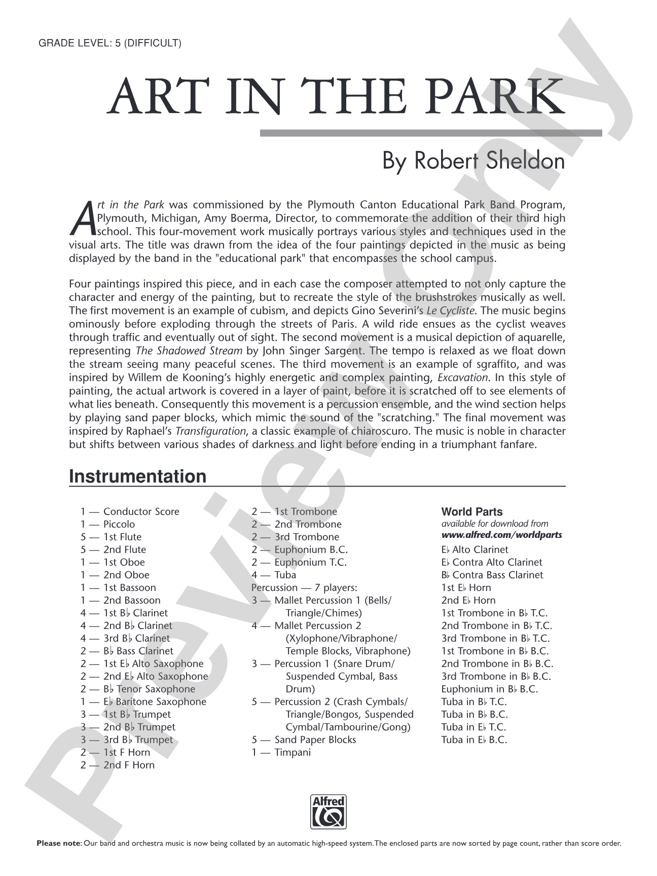 Art in the Park: Concert Band Conductor Score & Parts