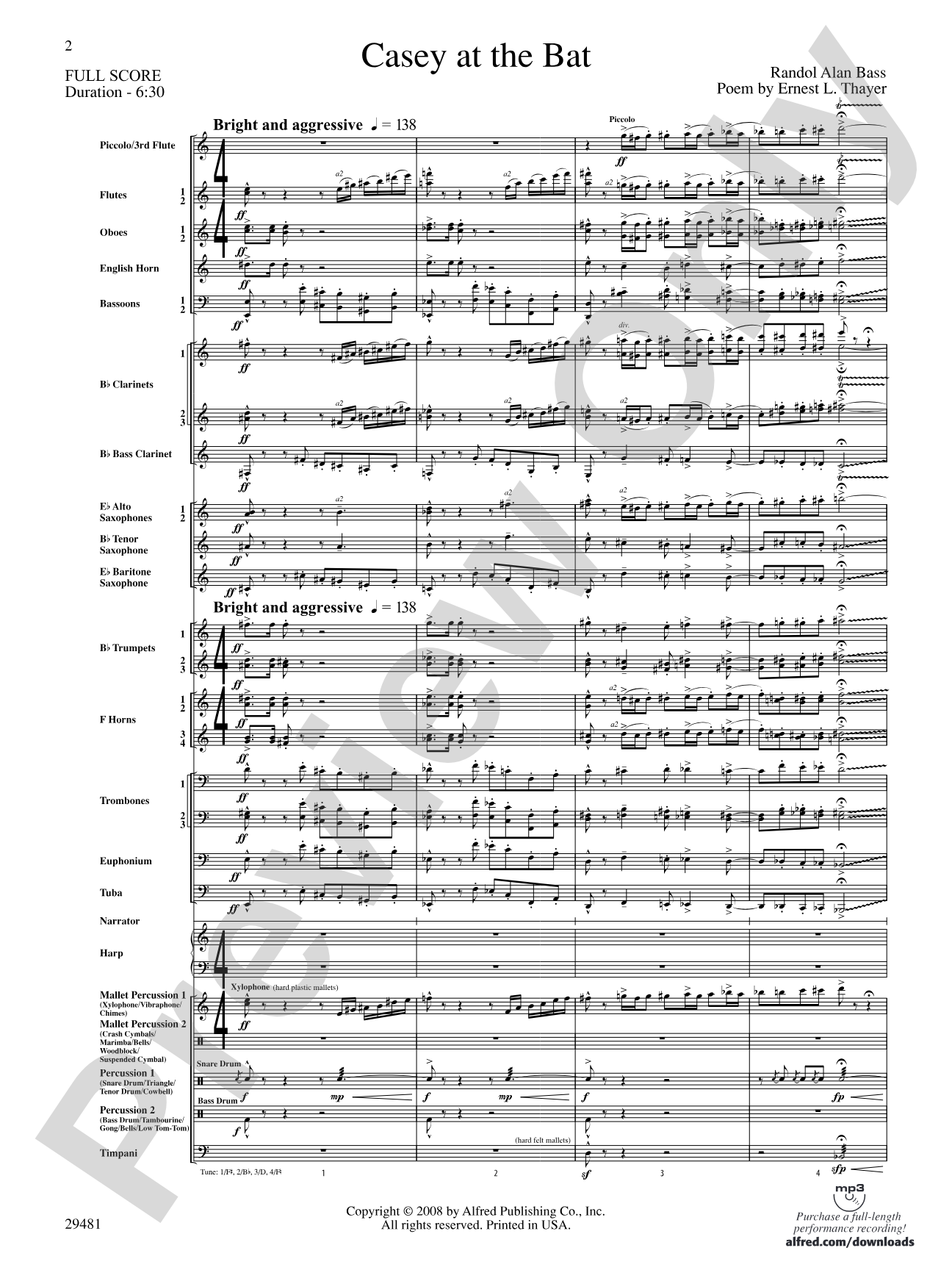 Casey at the Bat: Concert Band Conductor Score & Parts