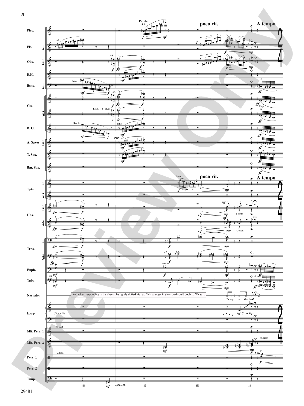 Casey at the Bat: Concert Band Conductor Score & Parts