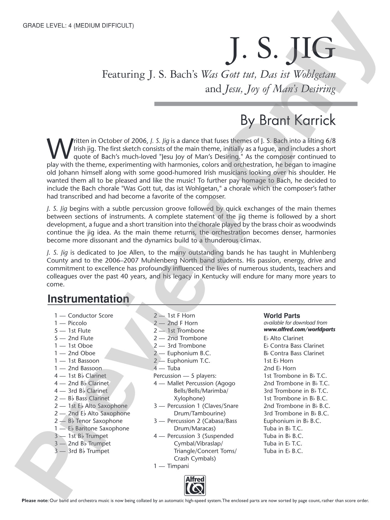 J.S. Jig: Concert Band Conductor Score & Parts