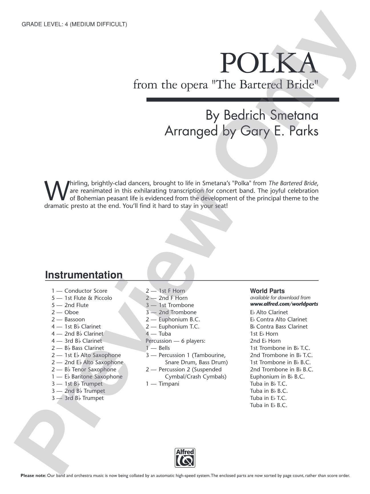 Polka from The Bartered Bride: Concert Band Conductor Score & Parts