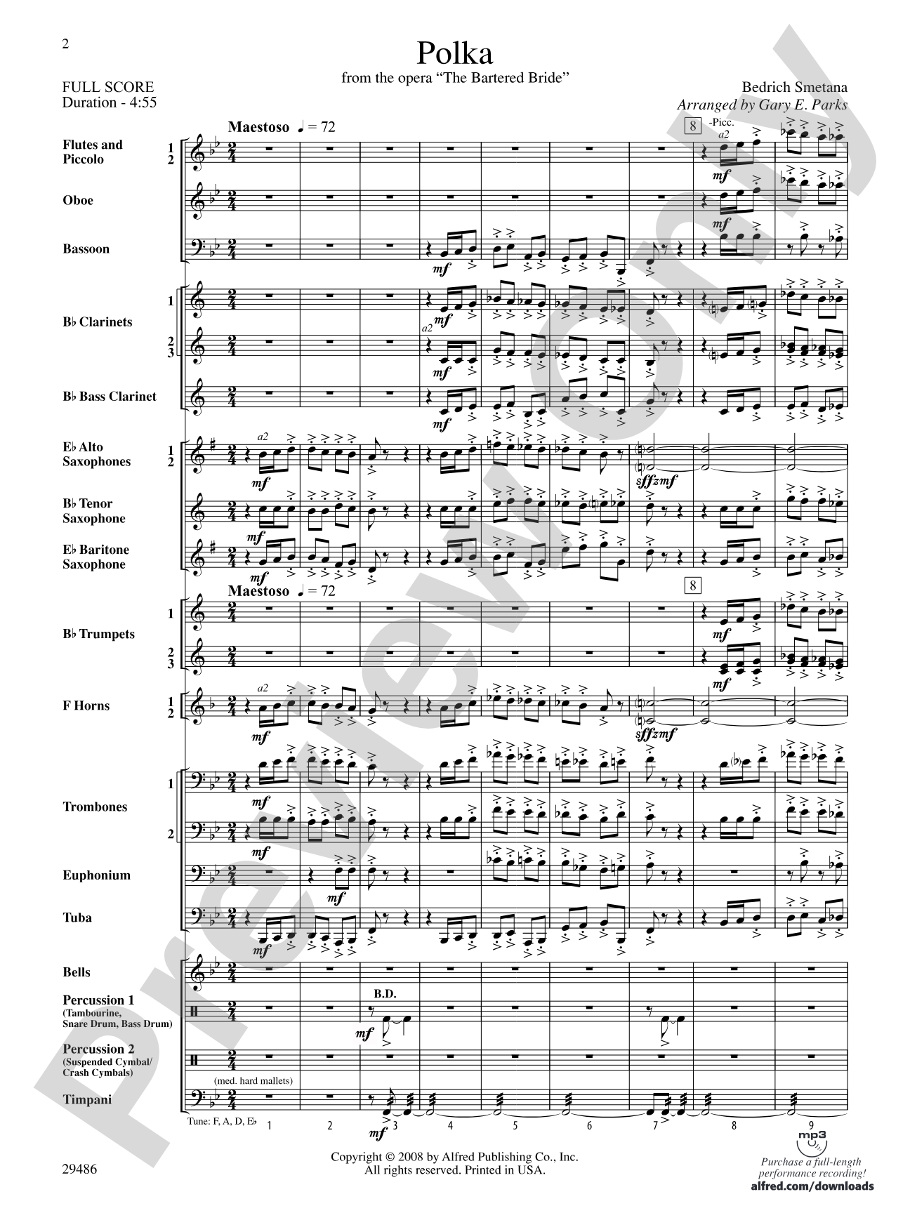 Polka from The Bartered Bride: Concert Band Conductor Score & Parts