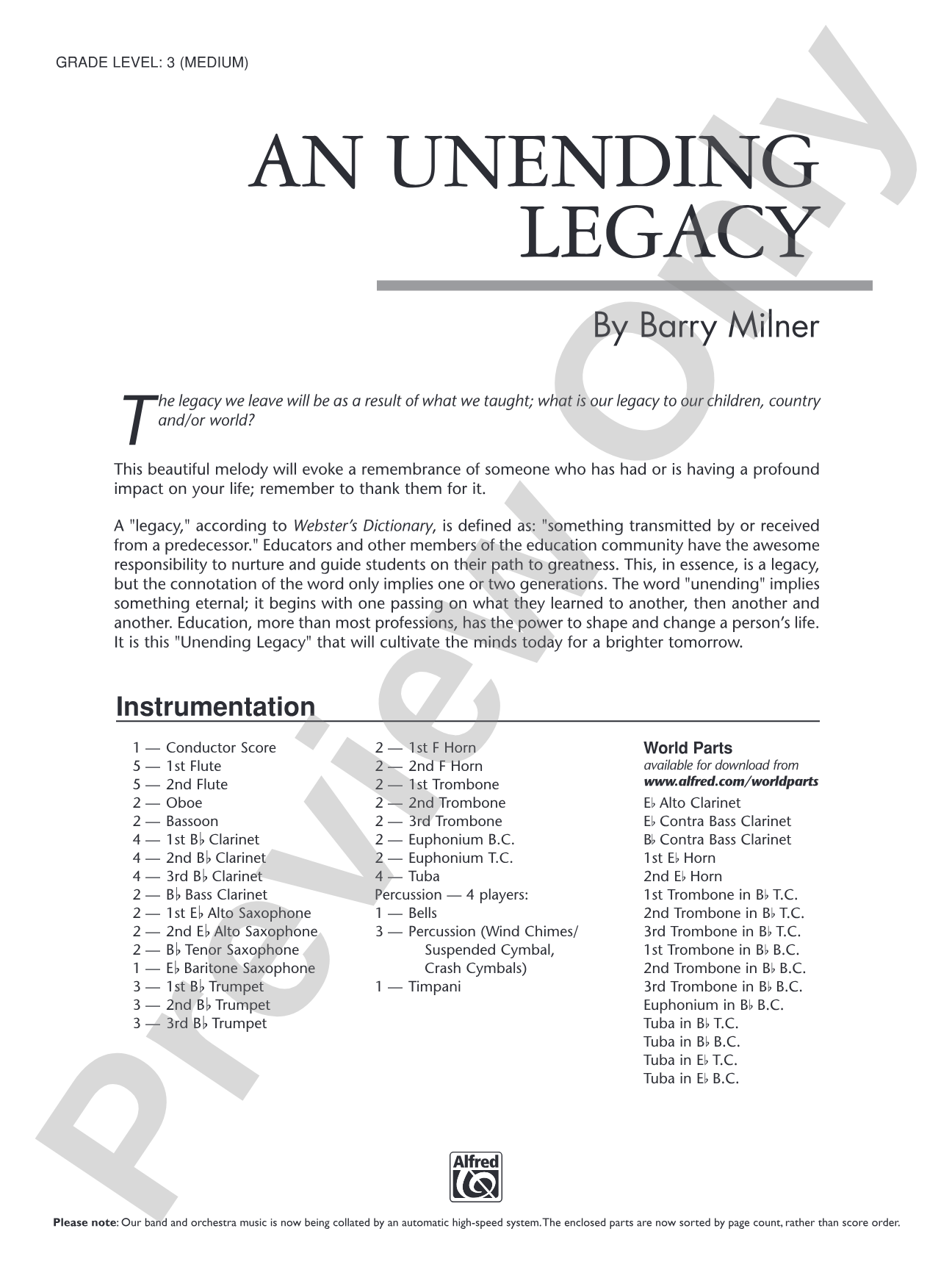 An Unending Legacy: Concert Band Conductor Score & Parts