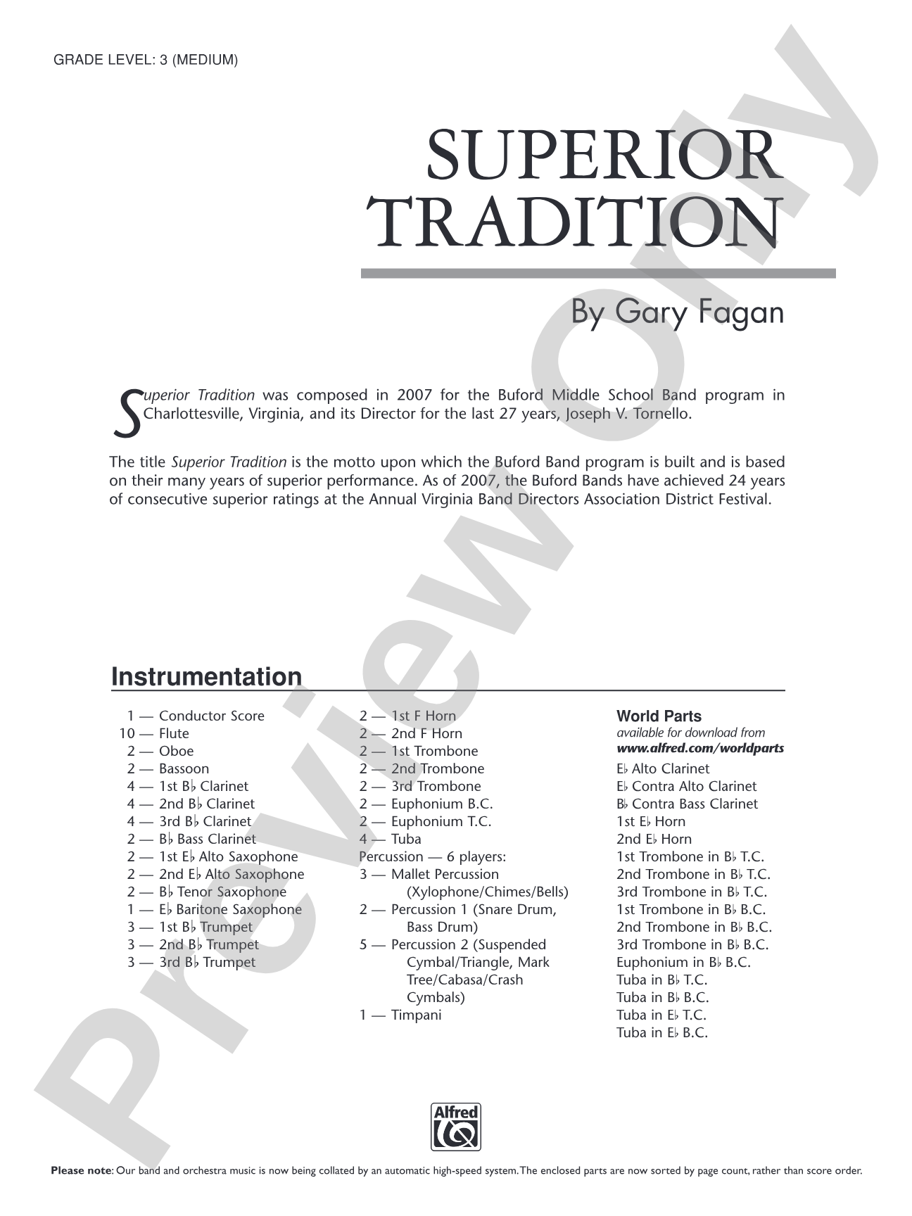 Superior Tradition: Concert Band Conductor Score & Parts