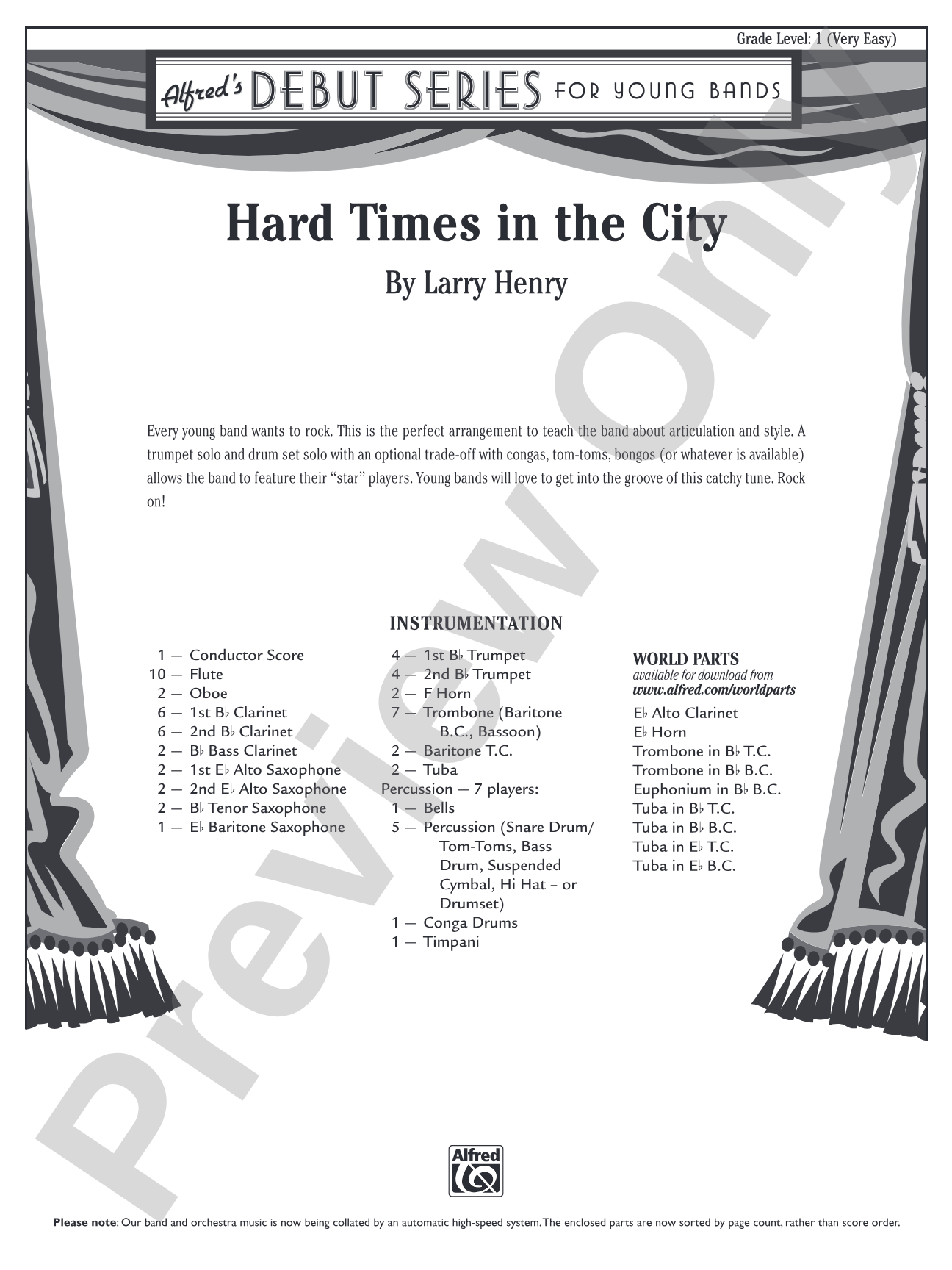 Hard Times in the City: Concert Band Conductor Score & Parts