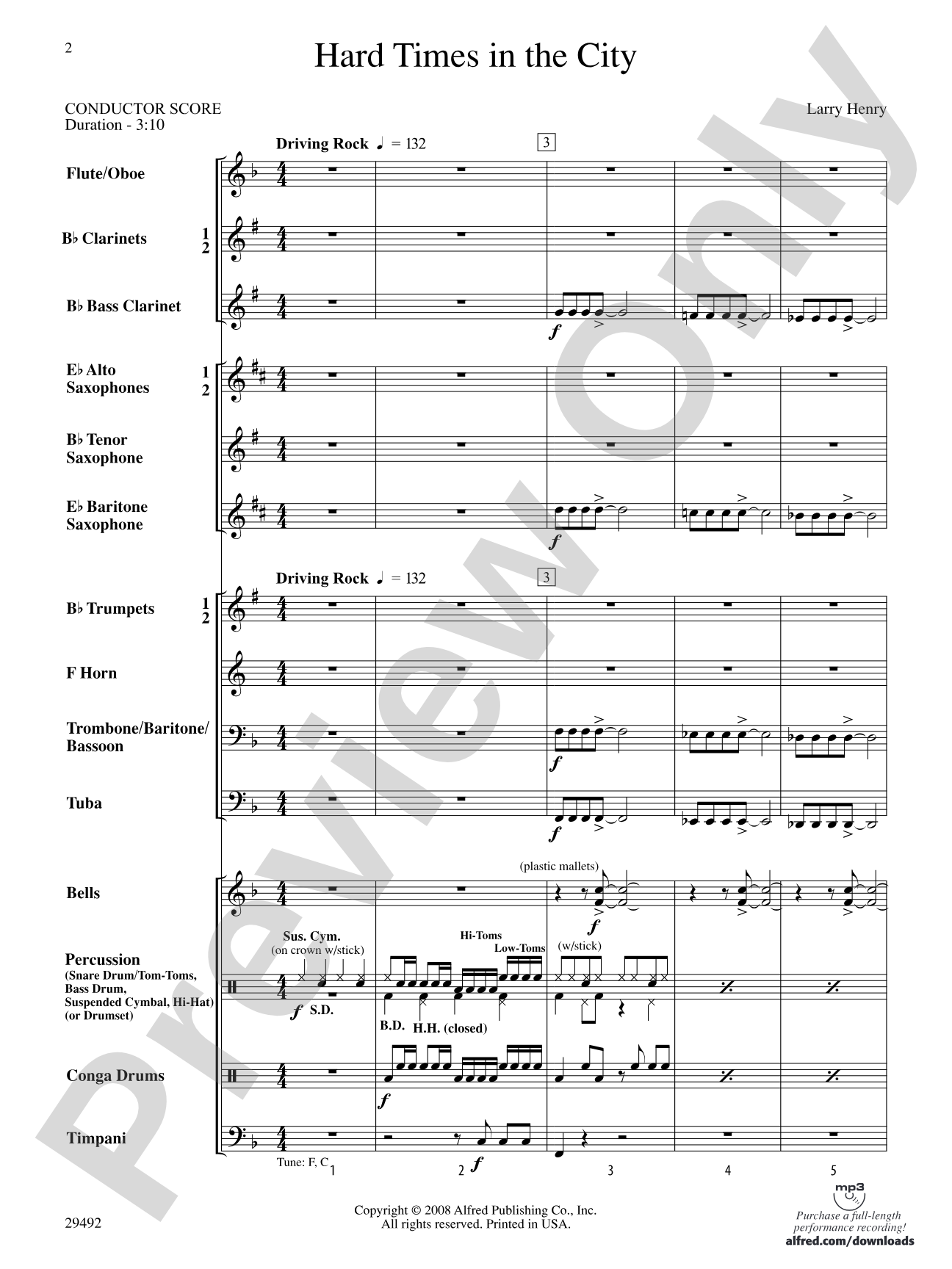 Hard Times in the City: Concert Band Conductor Score & Parts