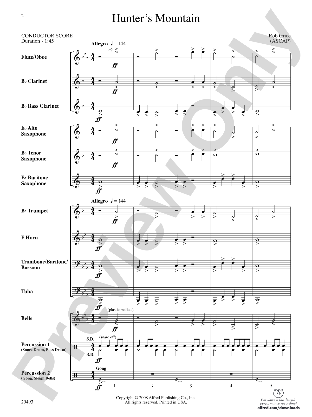 Hunter's Mountain: Concert Band Conductor Score & Parts