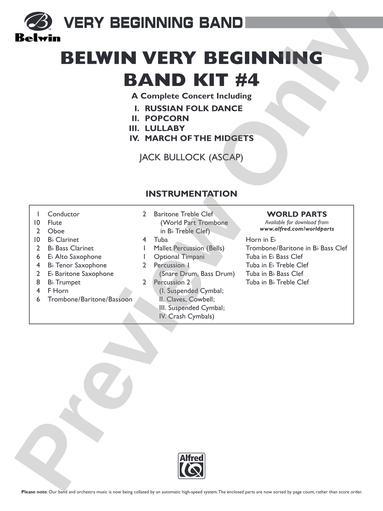 Belwin Very Beginning Band Kit #4: Concert Band Conductor Score & Parts