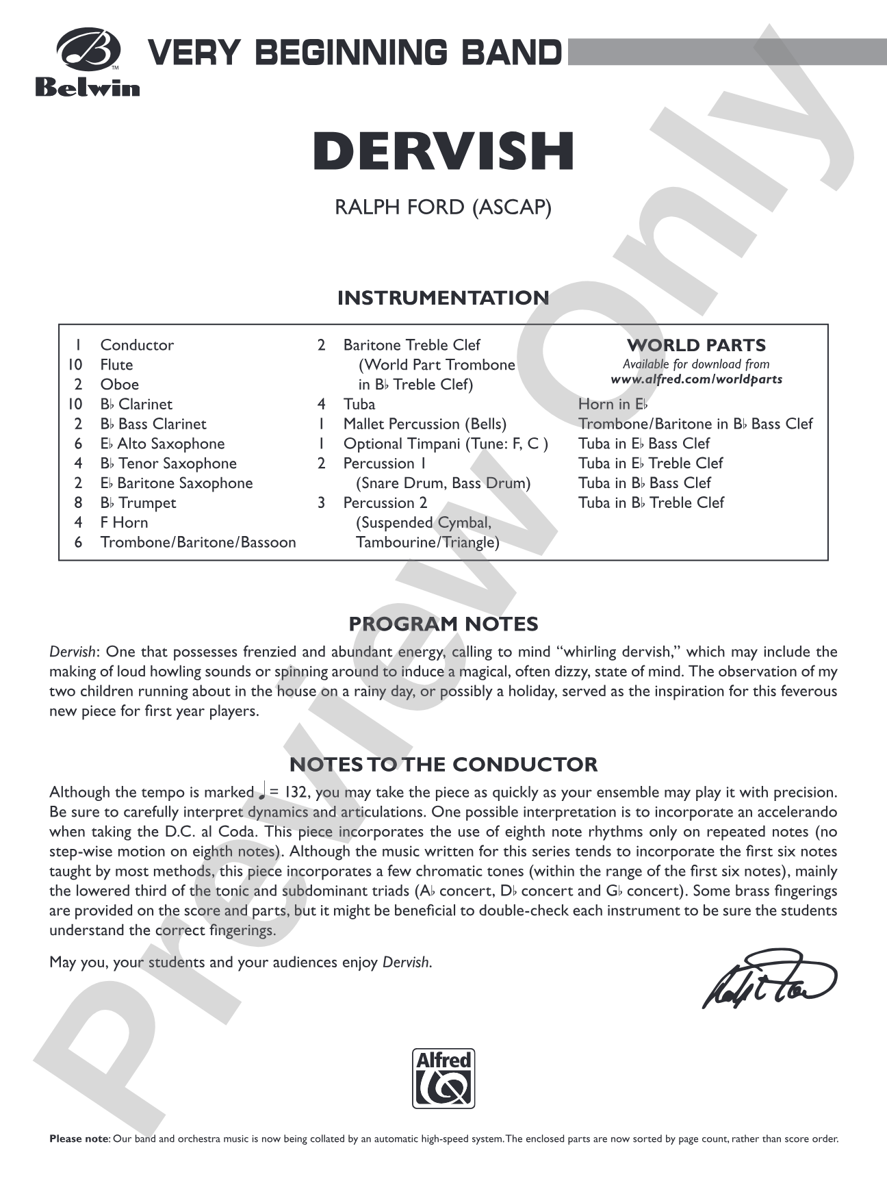 Dervish: Concert Band Conductor Score & Parts