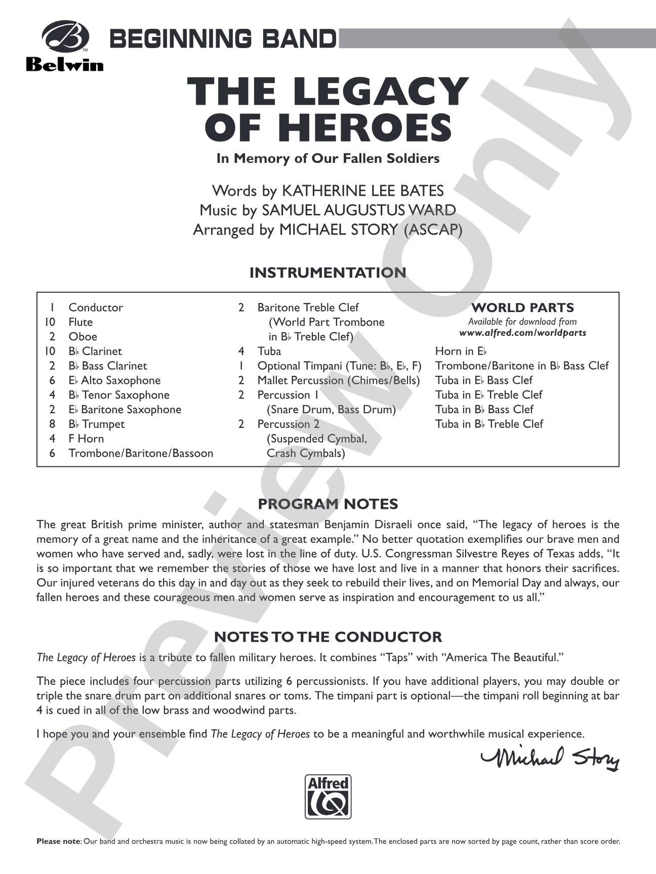 The Legacy of Heroes: Concert Band Conductor Score & Parts