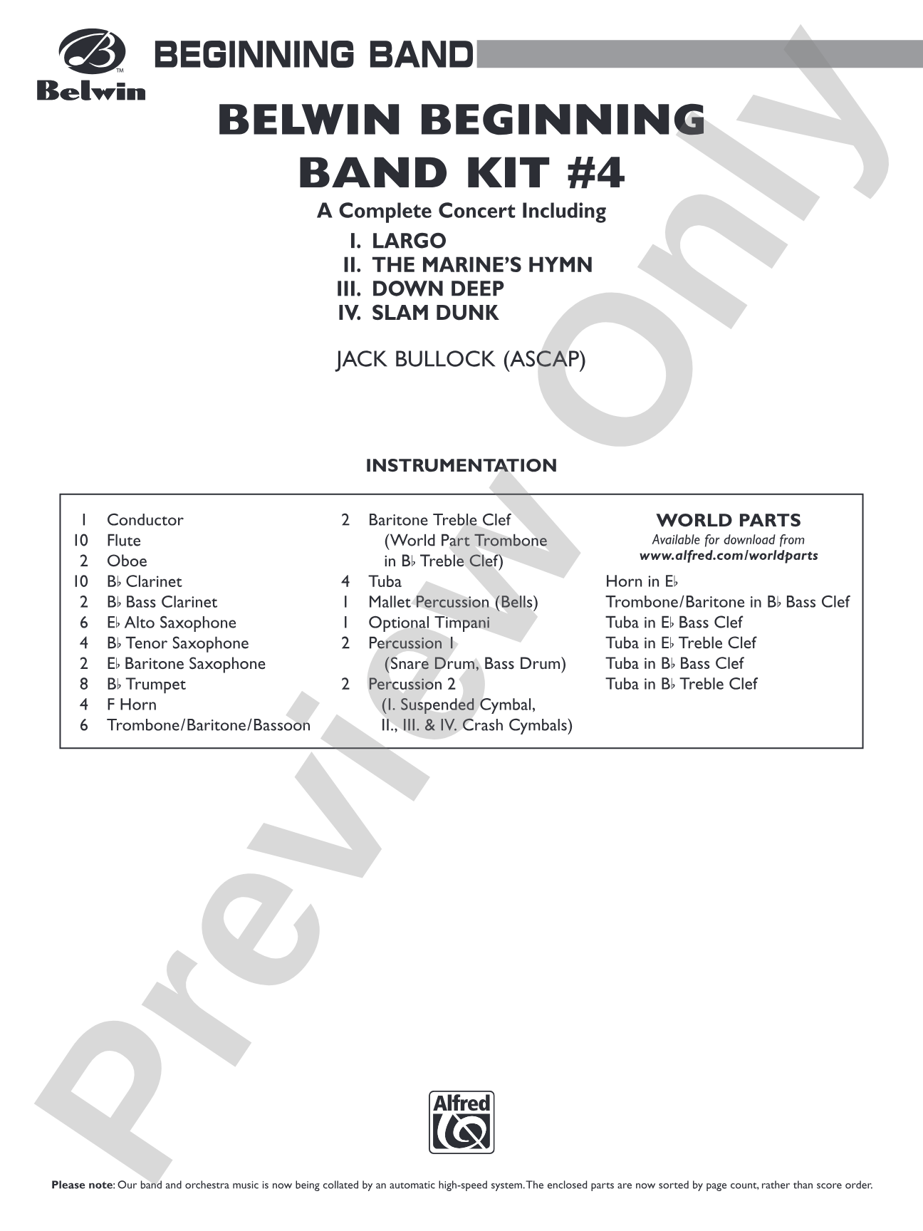 Belwin Beginning Band Kit #4: Concert Band Conductor Score & Parts