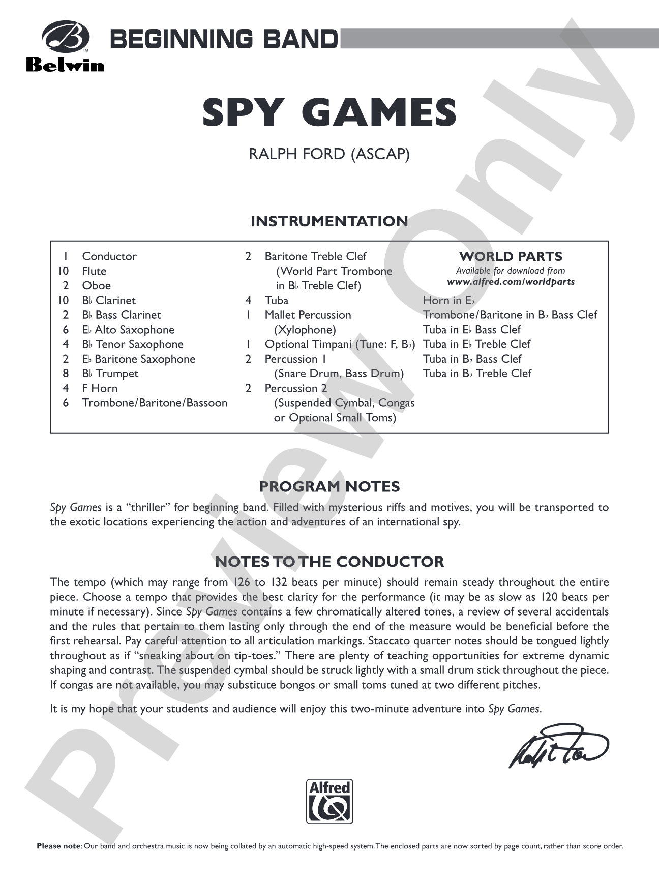 Spy Games: Concert Band Conductor Score & Parts