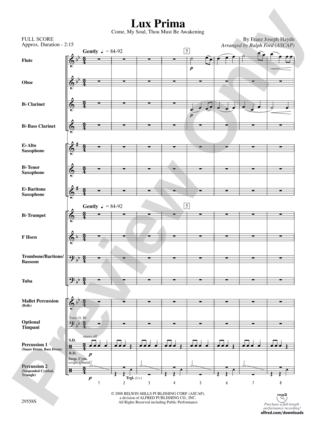 Lux Prima (Come, My Soul, Thou Must Be Awakening): Concert Band Conductor Score & Parts