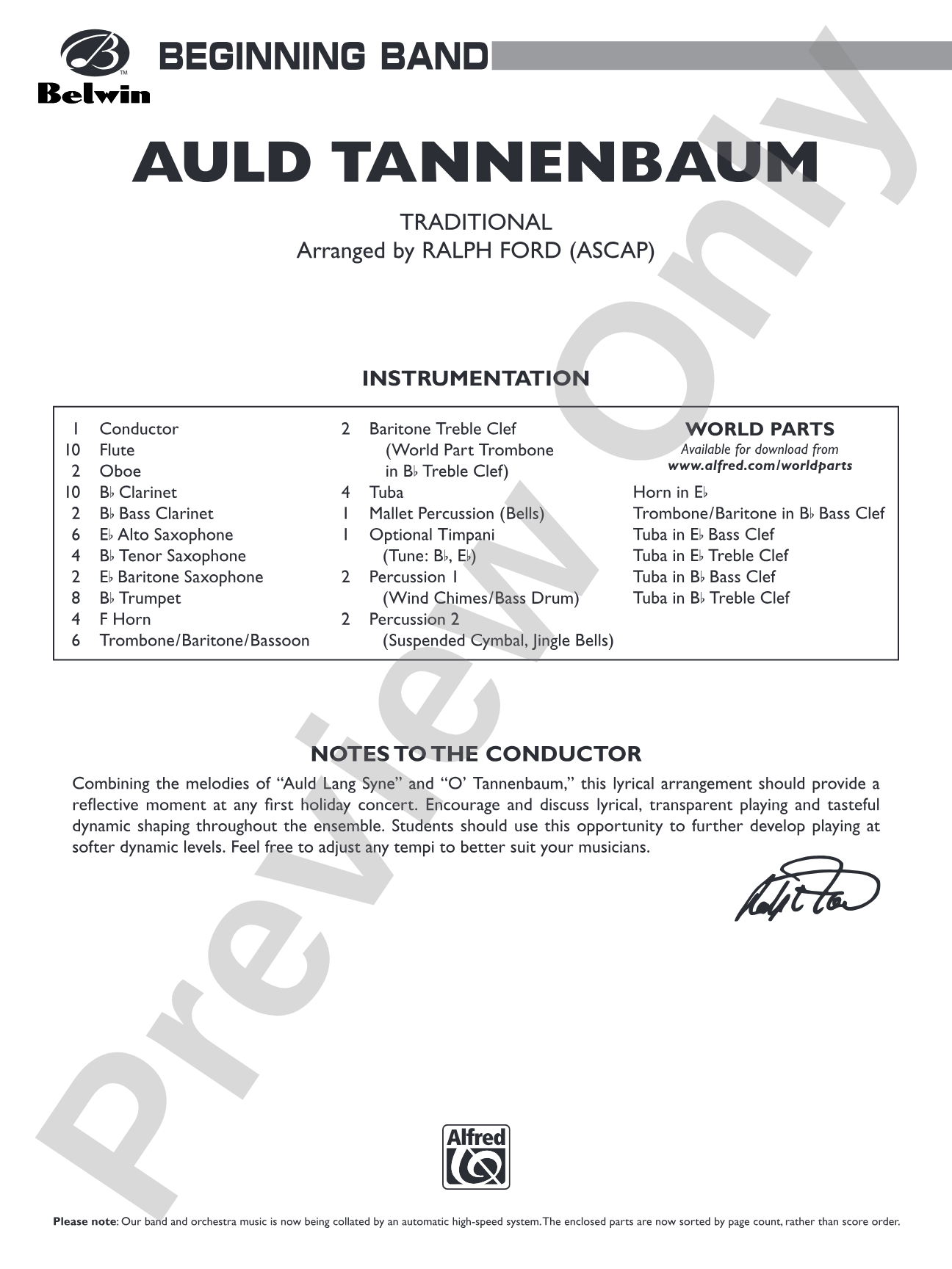 Auld Tannenbaum: Concert Band Conductor Score & Parts