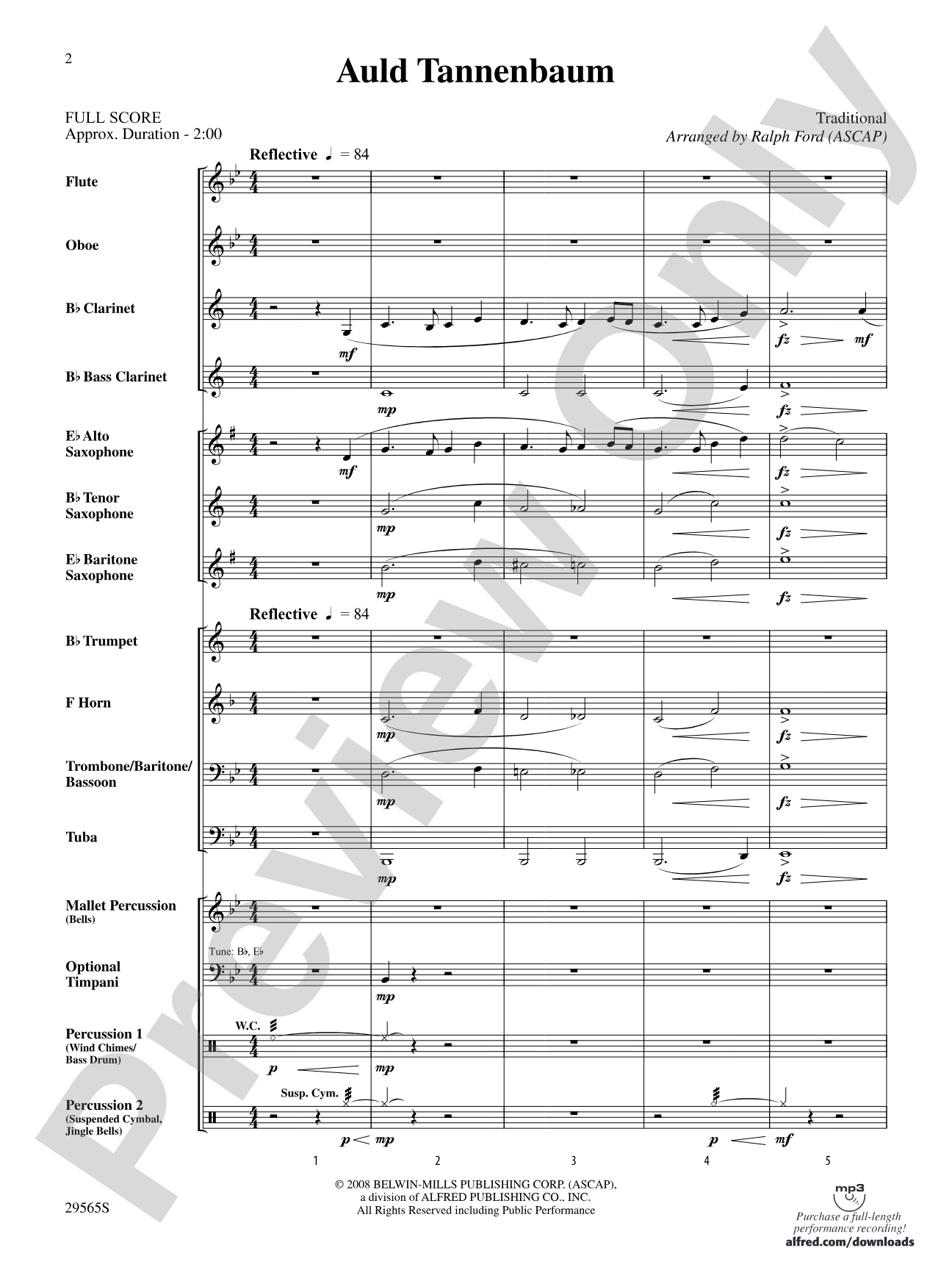 Auld Tannenbaum: Concert Band Conductor Score & Parts