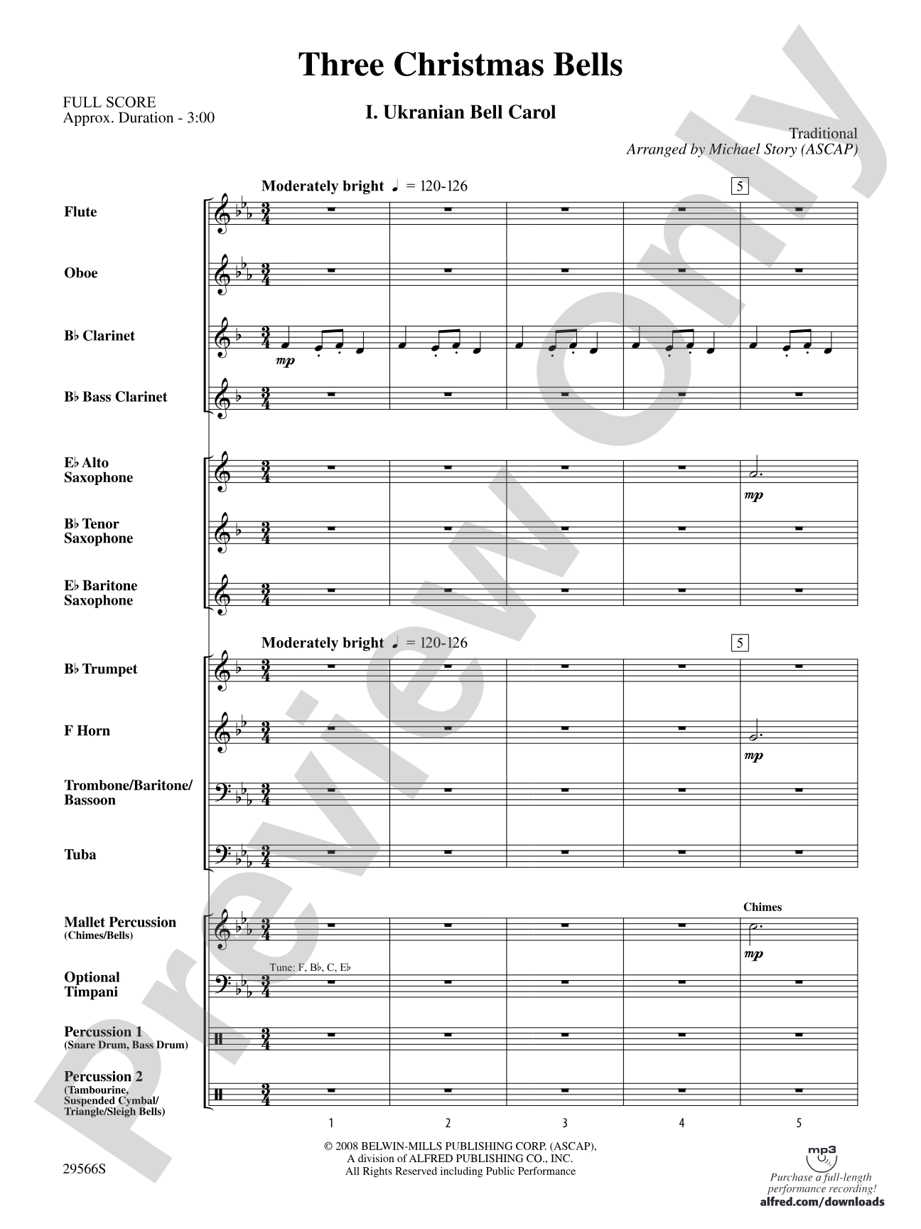 Three Christmas Bells (I. Ukranian Bell Carol, II. Ding Dong! Merrily on High, III. Jingle Bells): Concert Band Conductor Score & Parts