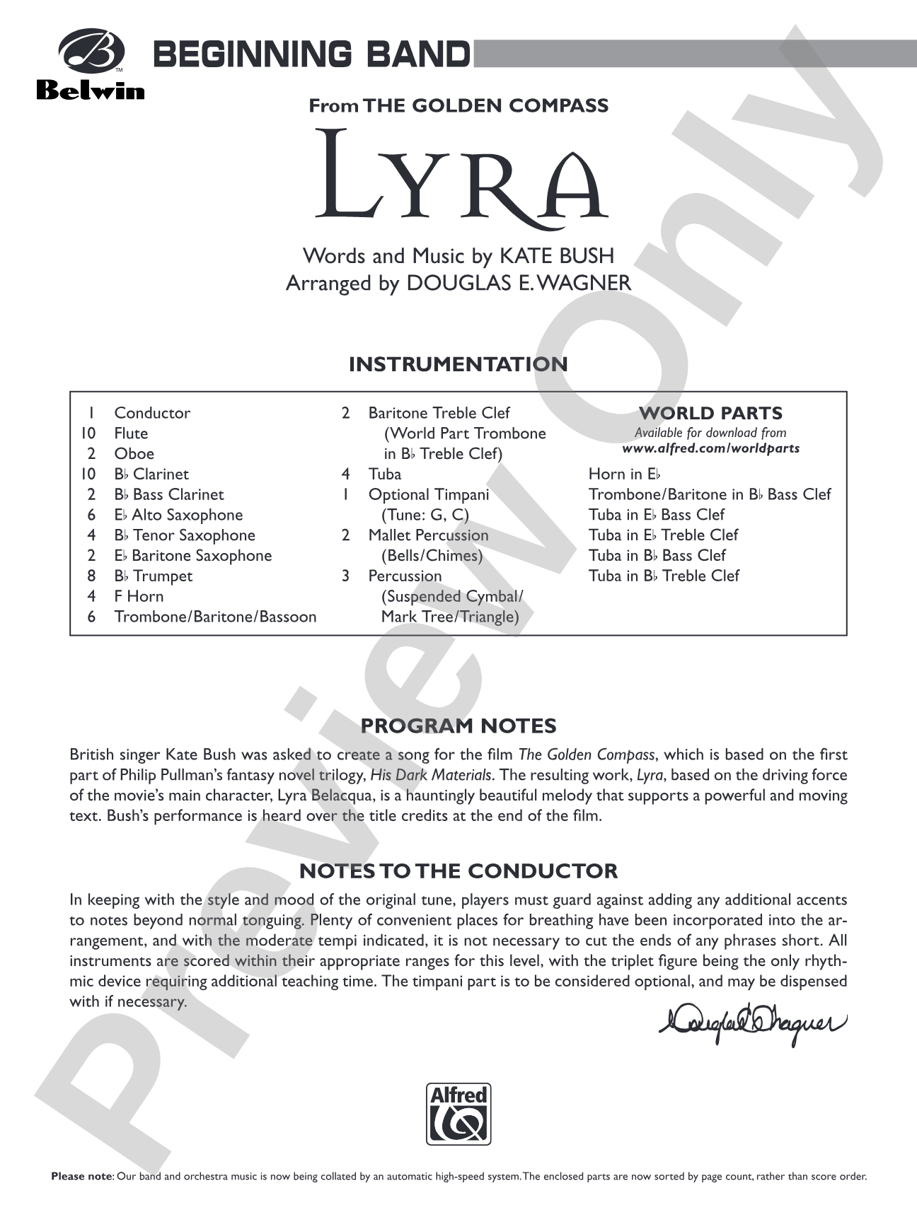 Lyra (from The Golden Compass): Concert Band Conductor Score & Parts