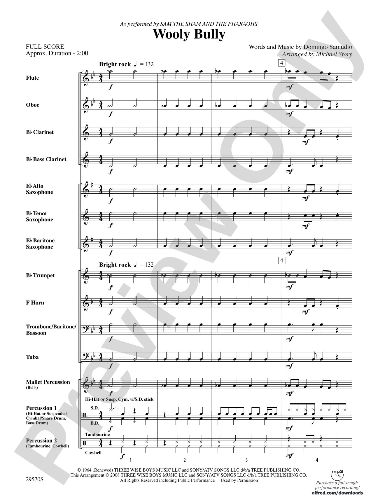 Wooly Bully: Concert Band Conductor Score & Parts