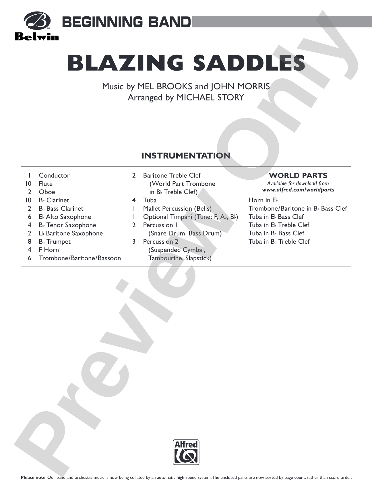 Blazing Saddles: Concert Band Conductor Score & Parts