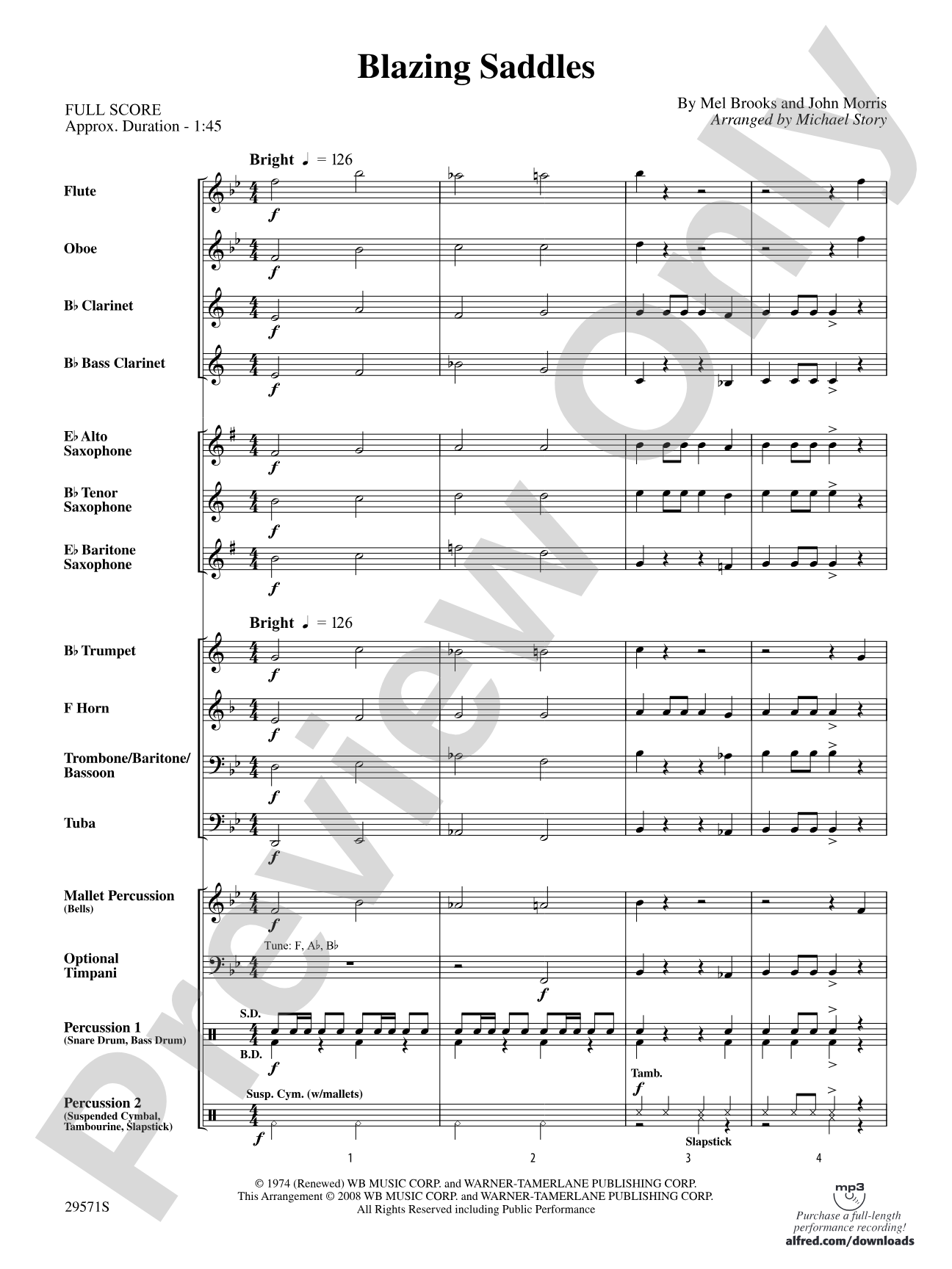 Blazing Saddles: Concert Band Conductor Score & Parts