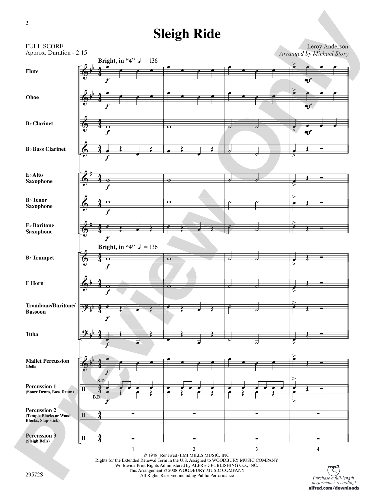 Sleigh Ride: Concert Band Conductor Score & Parts