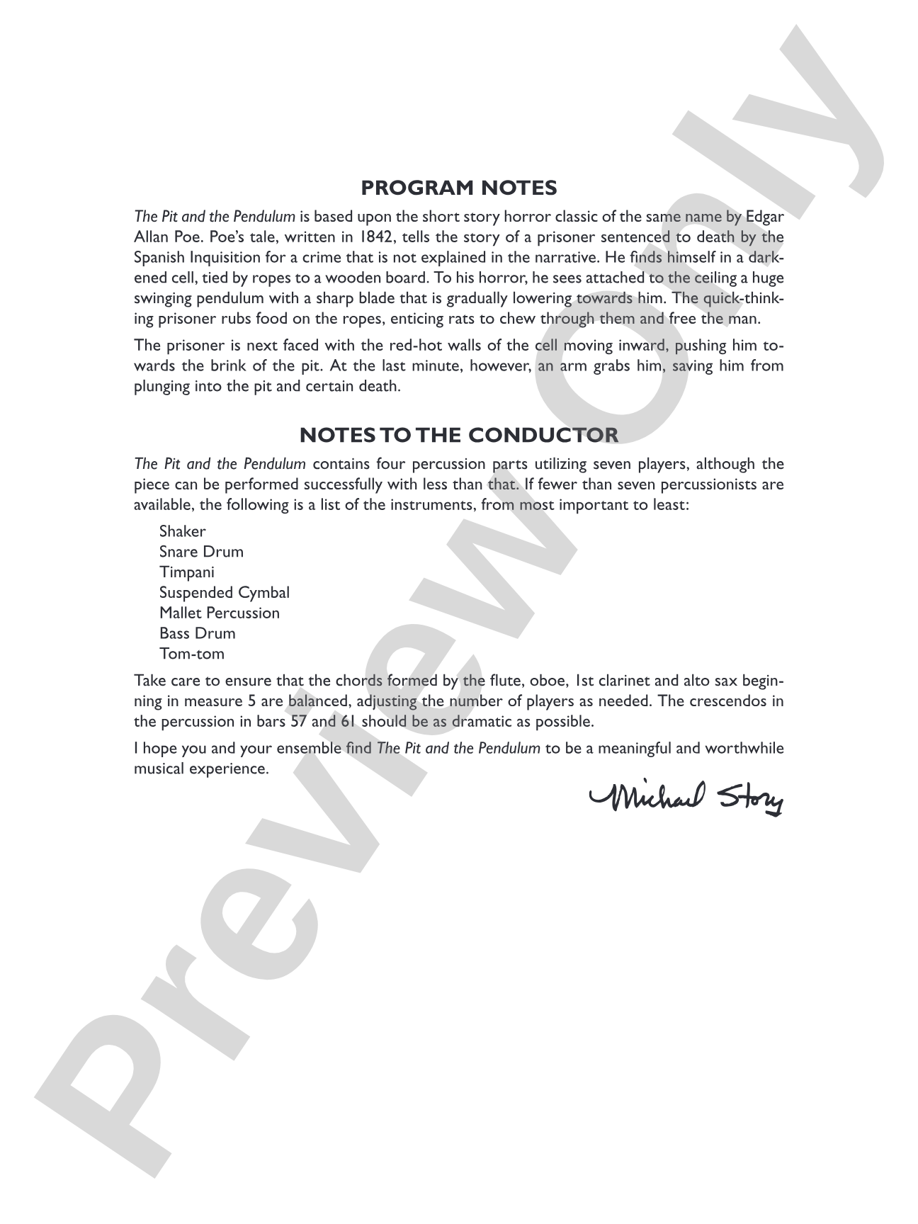 The Pit and the Pendulum: Concert Band Conductor Score & Parts