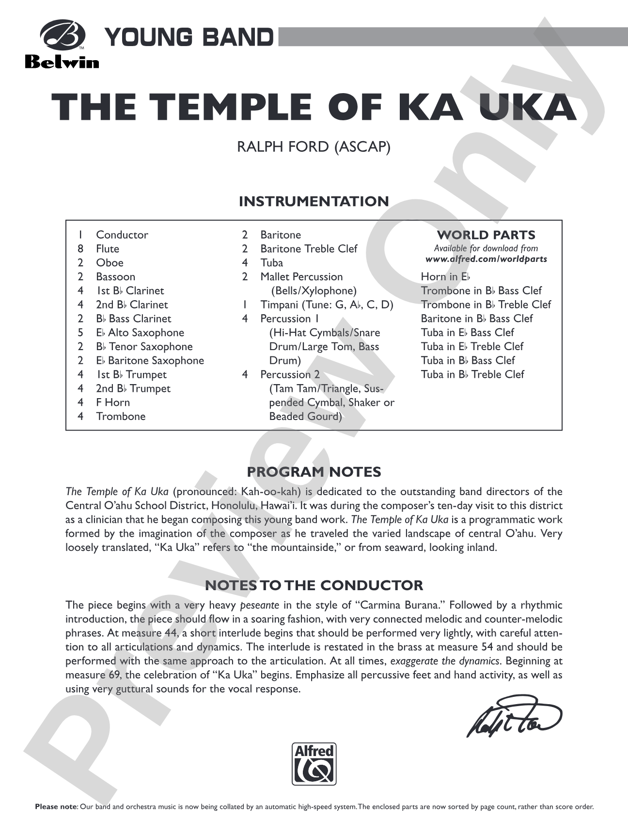 The Temple of Ka Uka: Concert Band Conductor Score & Parts