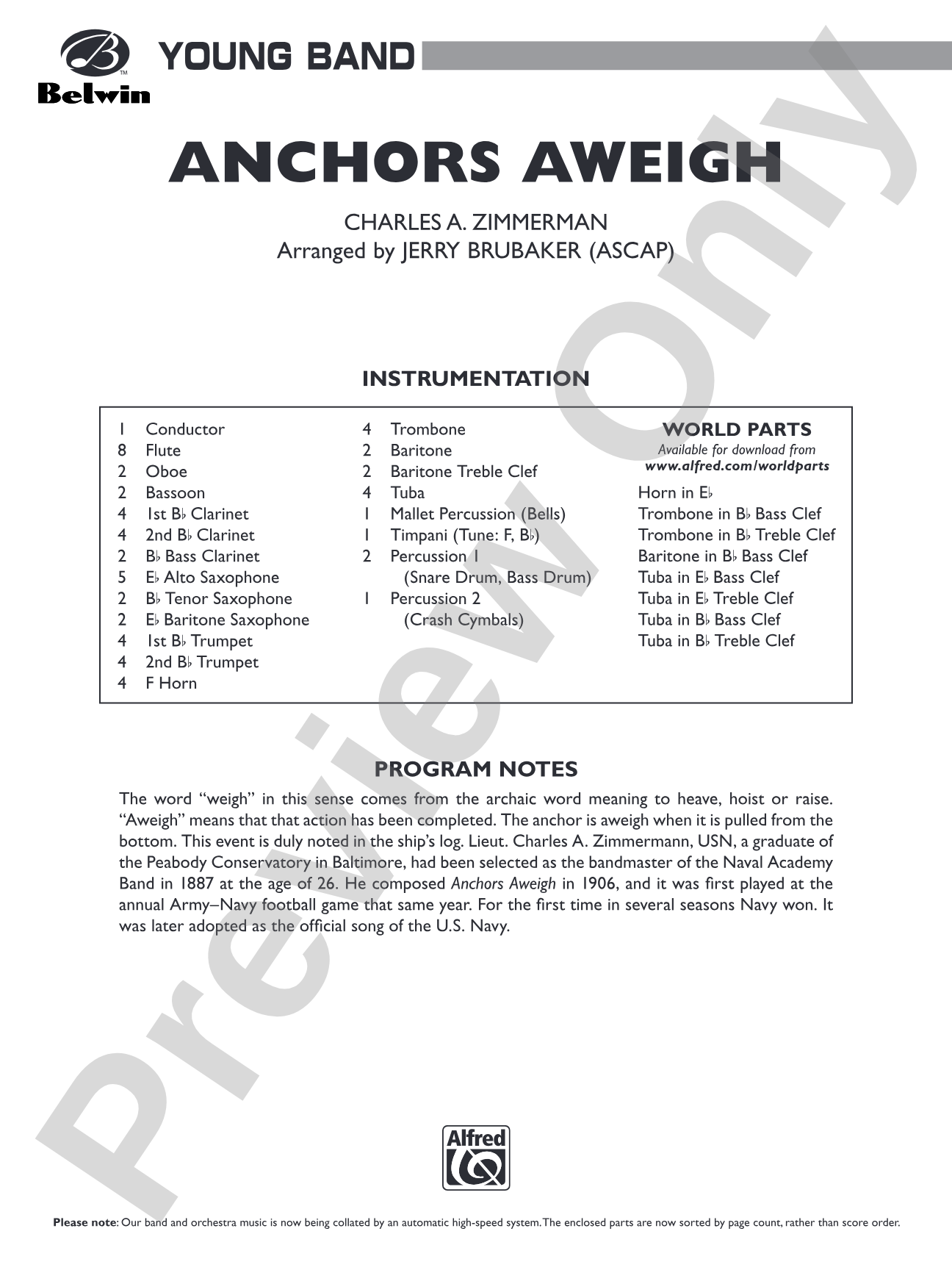 Anchors Aweigh: Concert Band Conductor Score & Parts