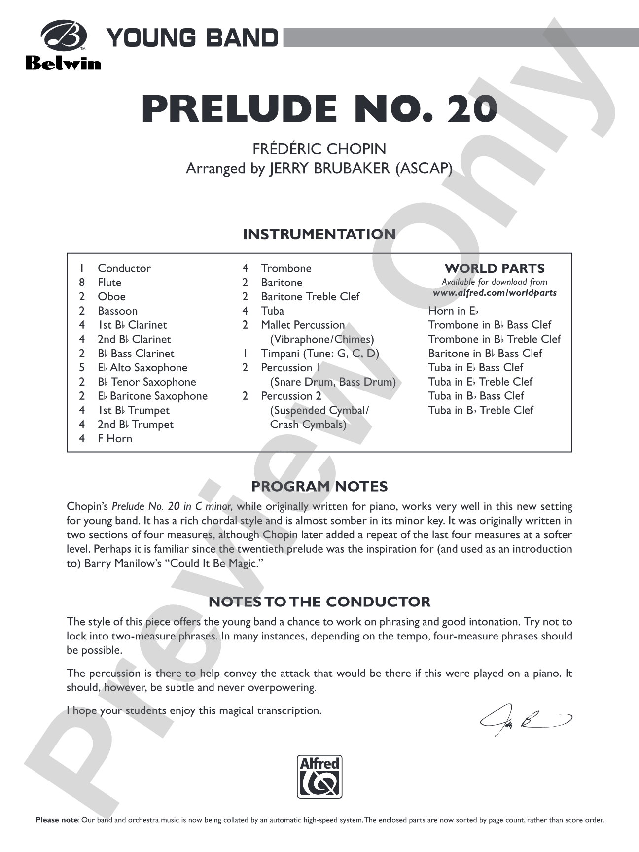 Prelude No. 20: Concert Band Conductor Score & Parts