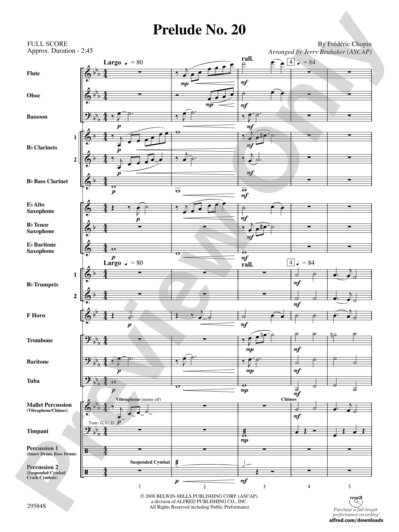 Prelude No. 20: Concert Band Conductor Score & Parts