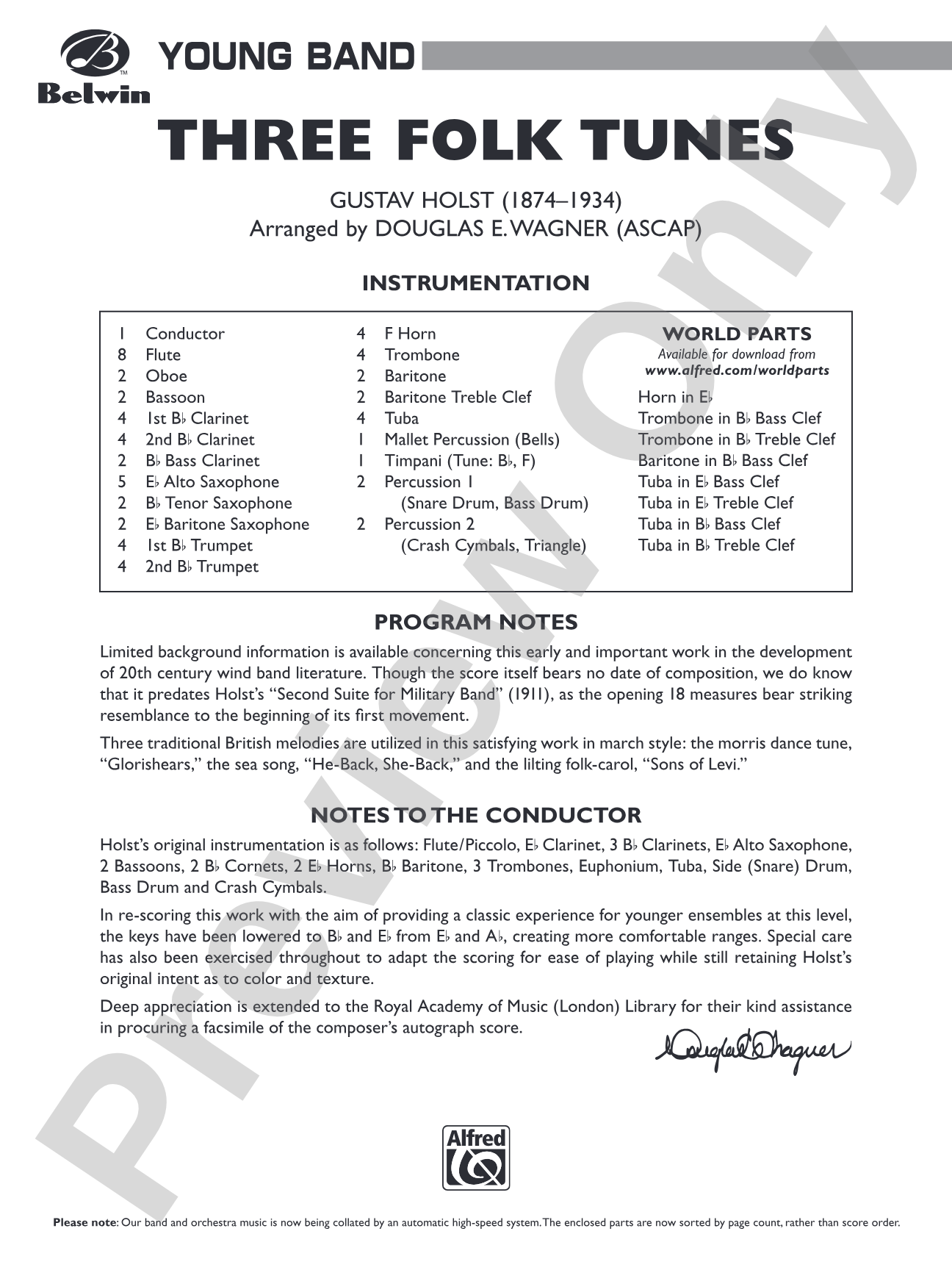 Three Folk Tunes: Concert Band Conductor Score & Parts