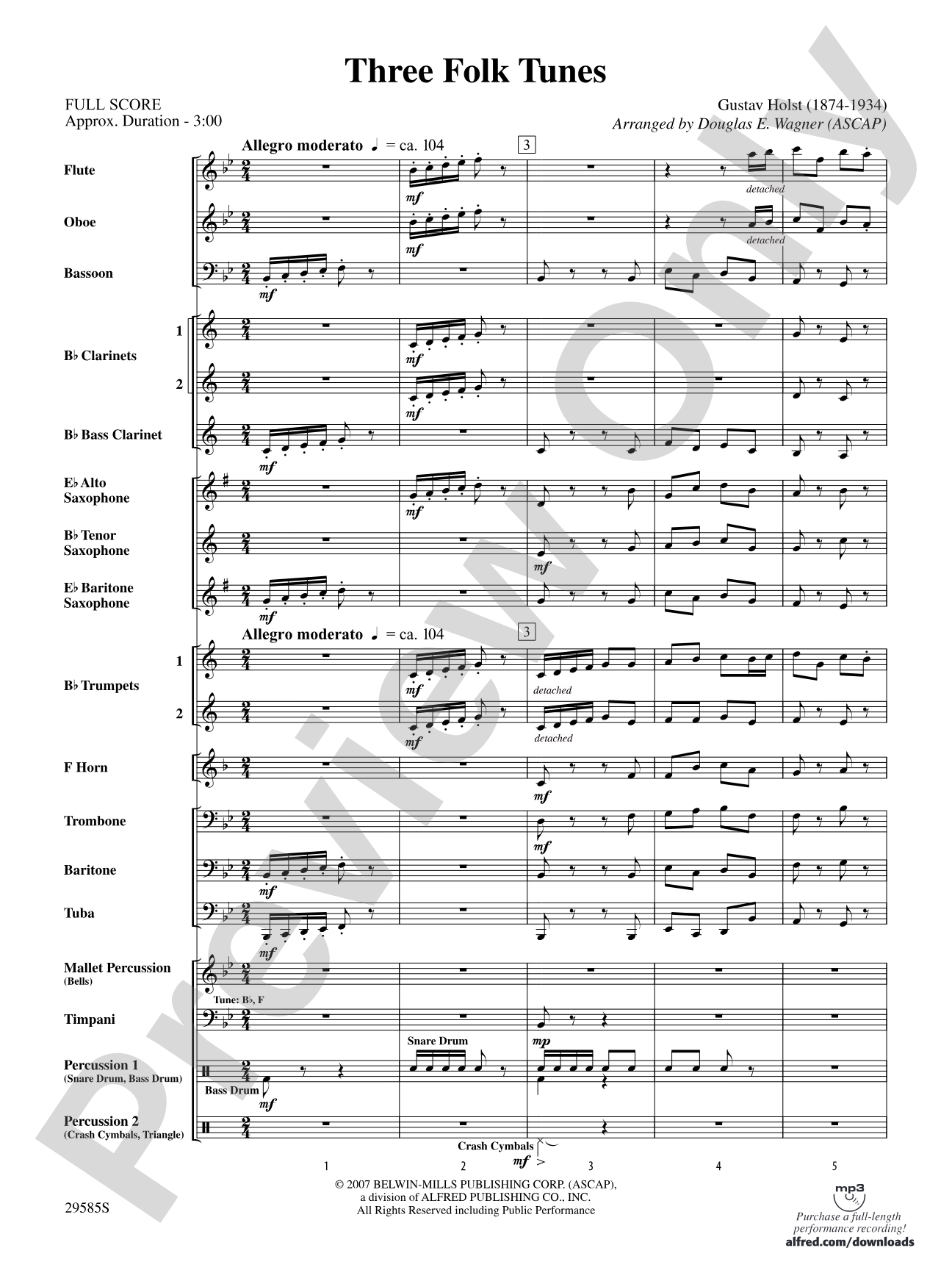 Three Folk Tunes: Concert Band Conductor Score & Parts