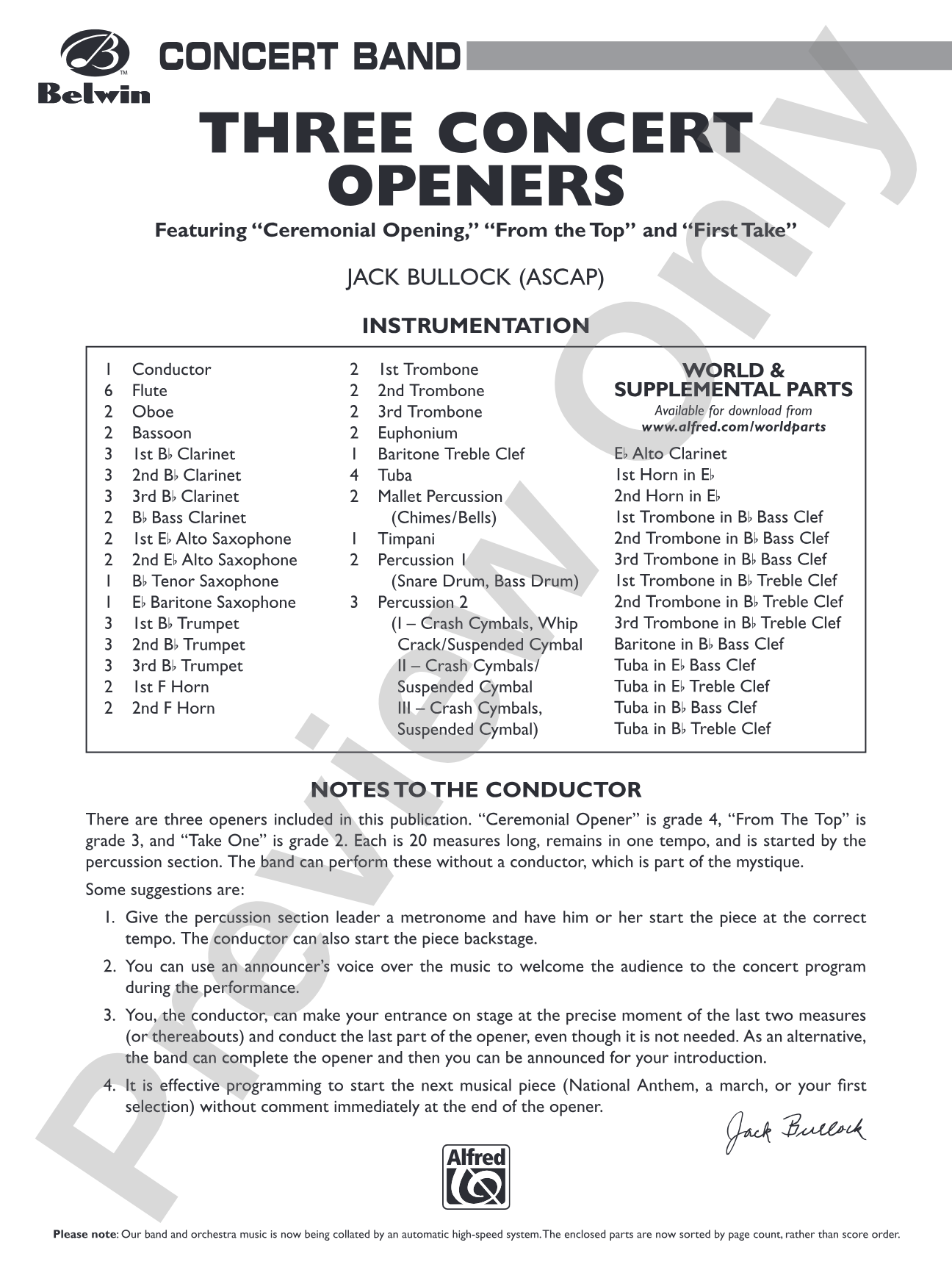 Three Concert Openers: Concert Band Conductor Score & Parts